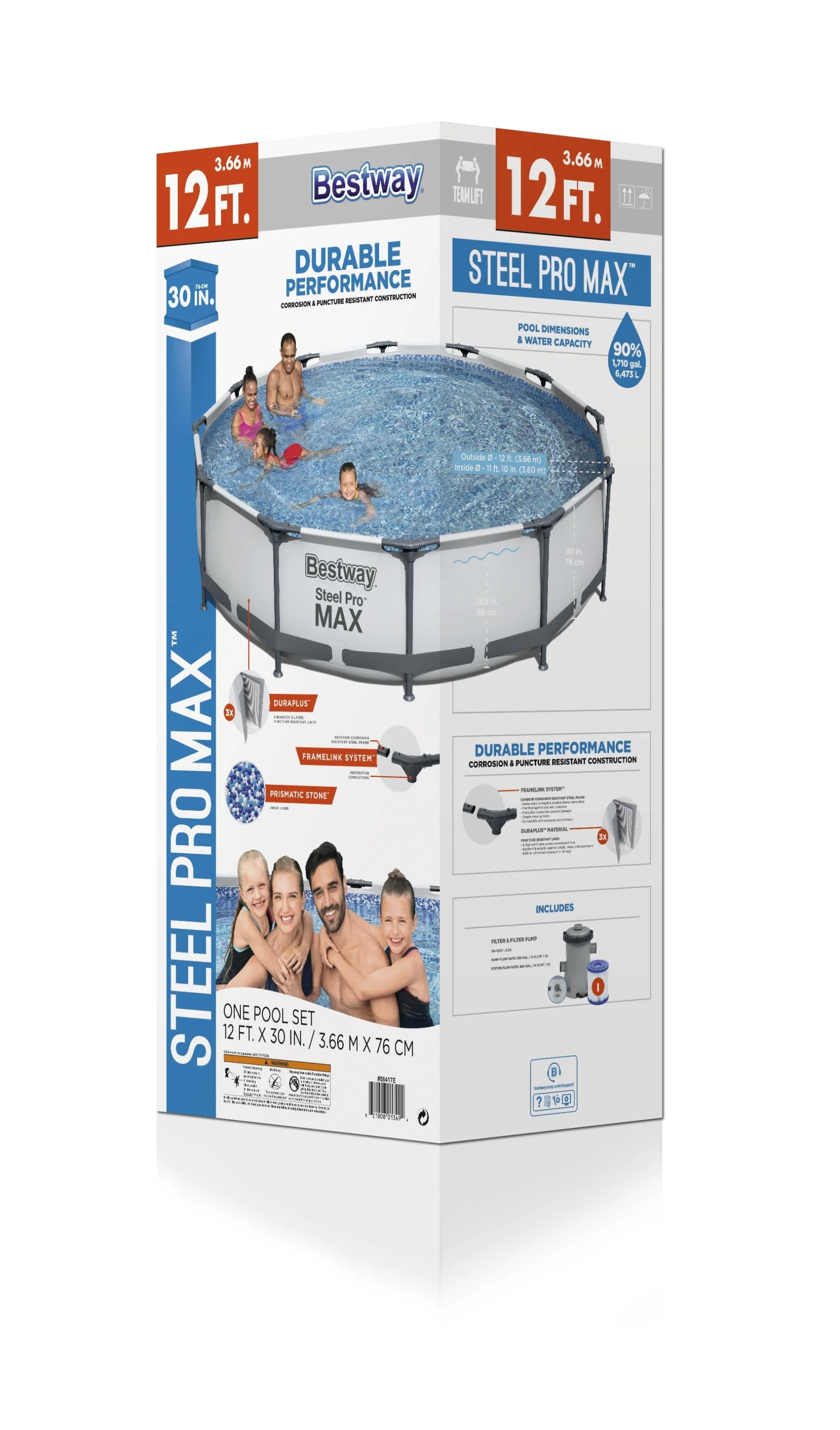 Bestway 56061US 12-Foot by 30-inch Steel Pro Round Frame Swimming Pool Set - Womvr