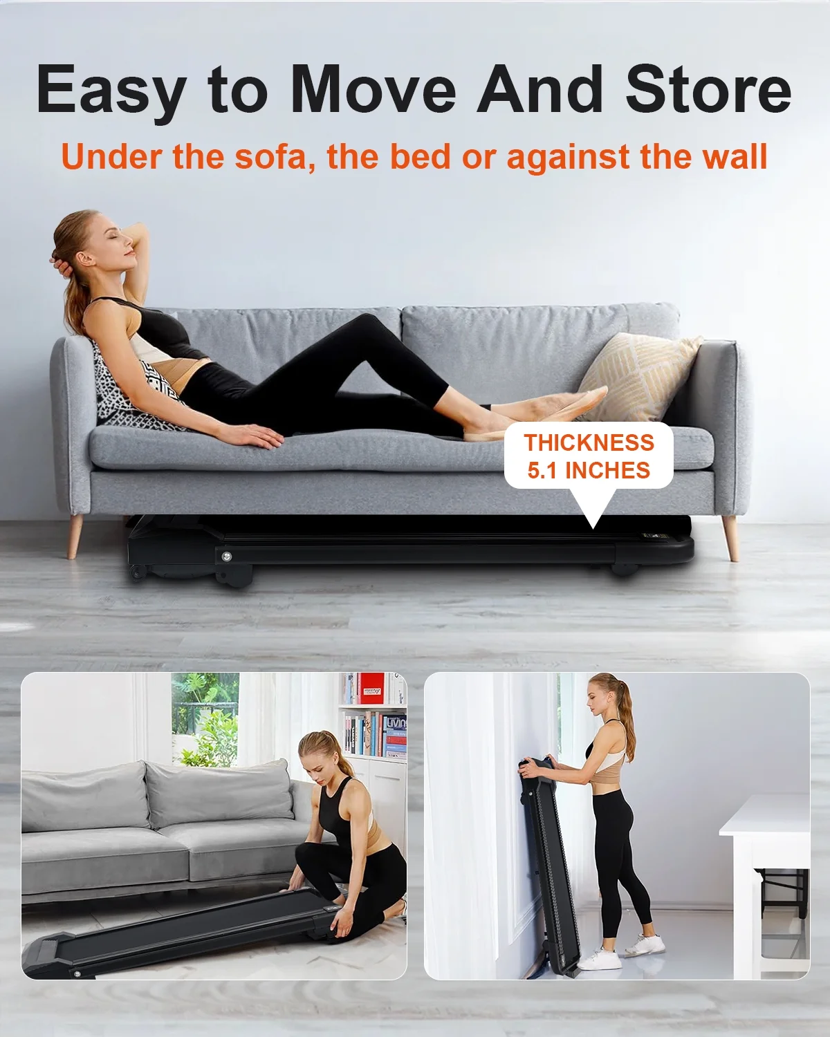 UPGO 2.25HP Walking Pad Under Desk Treadmill with 330 lbs Weight Capacity Walking Jogging Machine with Remote Control and LED for Home/Office - Womvr