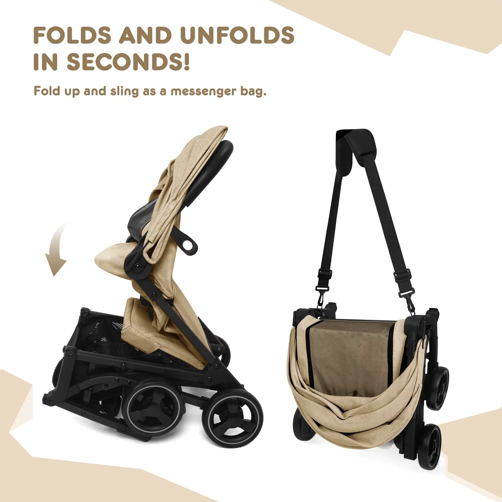 HARPPA Lightweight Travel Stroller, Compact Umbrella Stroller for Babies, Easy Folding, Black - Womvr