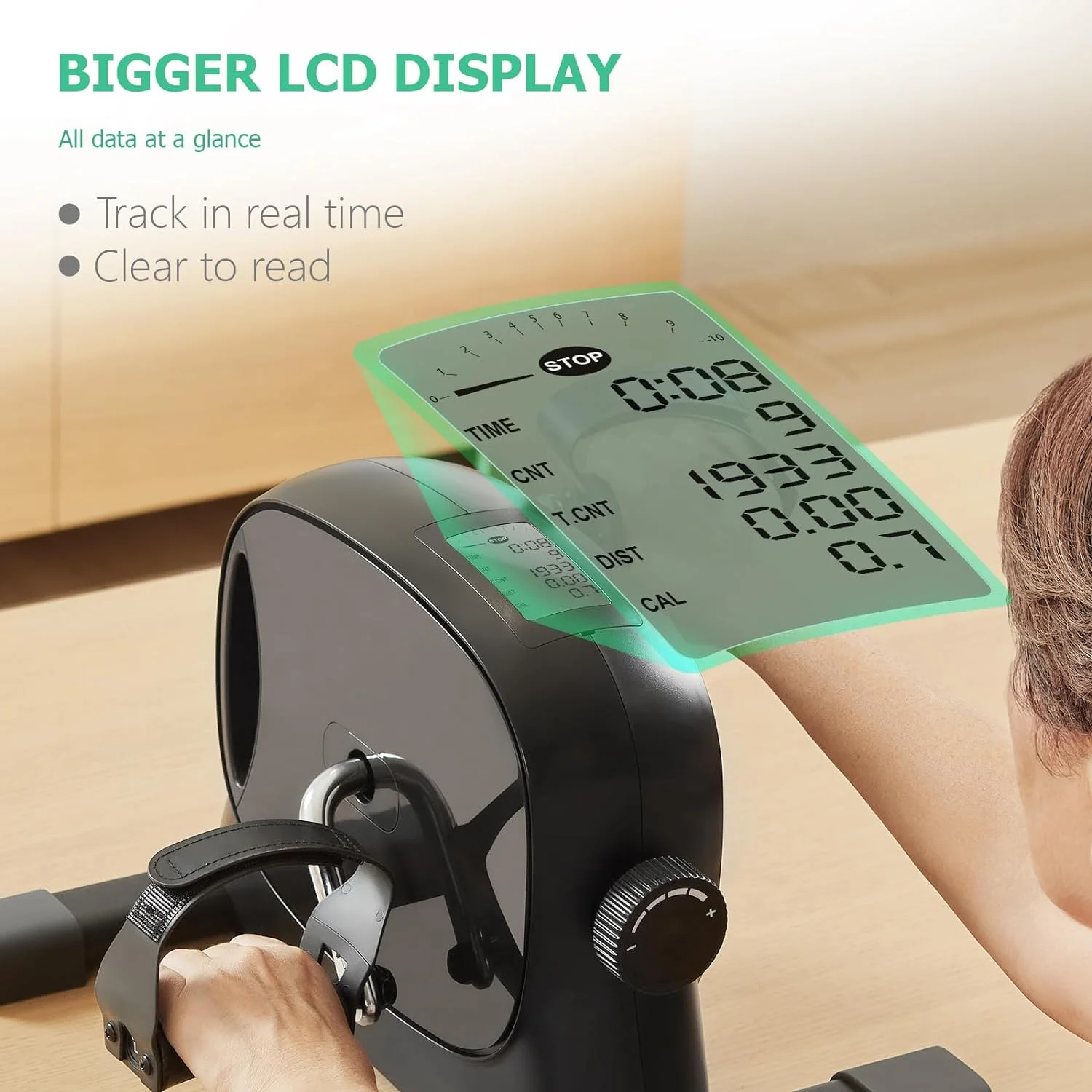 UPGO Mini Exercise Bike, Under Desk Bike Pedal Exerciser Portable Foot Cycle Arm & Leg Peddler Machine with LCD Screen Displays - Womvr