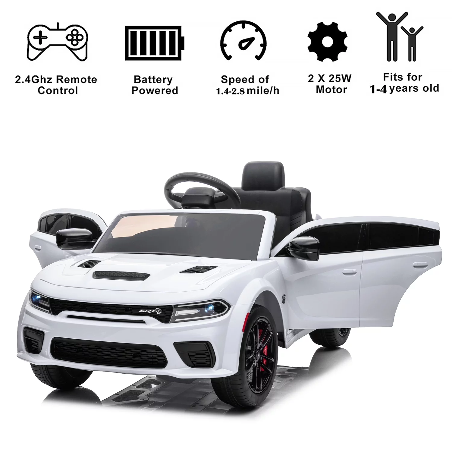 uhomepro Black 12 V Dodge Charger SRT Hellcat Battery Powered Ride on Cars with Remote Control, Bluetooth, LED Light and MP3 Player - Womvr