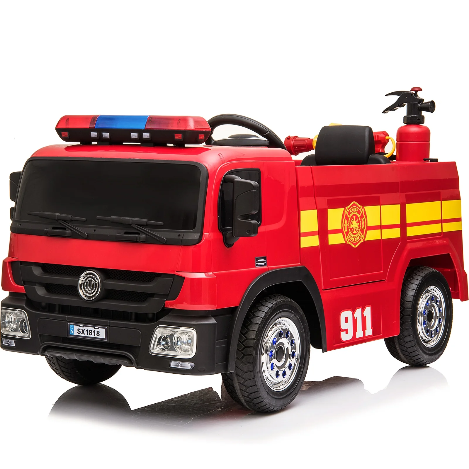 Pirecart 12V Kids Ride on Car Electric Powered Fire Truck Toy with Remote Control, LED Lights - Womvr