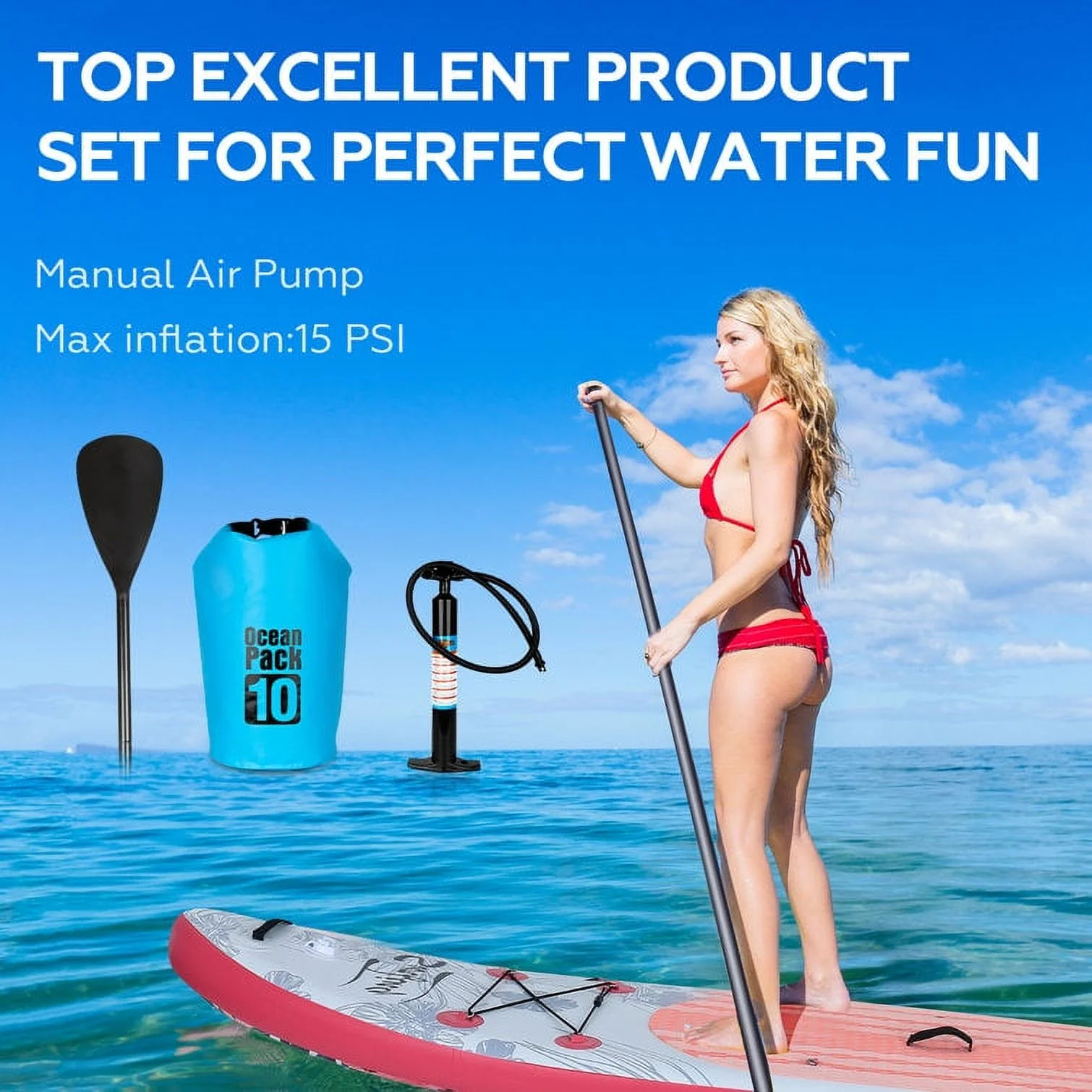 PULUOMIS Inflatable Paddle Board with Seat,Backpack,Hand Pump,Fins,Repair Kit - 11 Ft - Adult - Blue - Womvr
