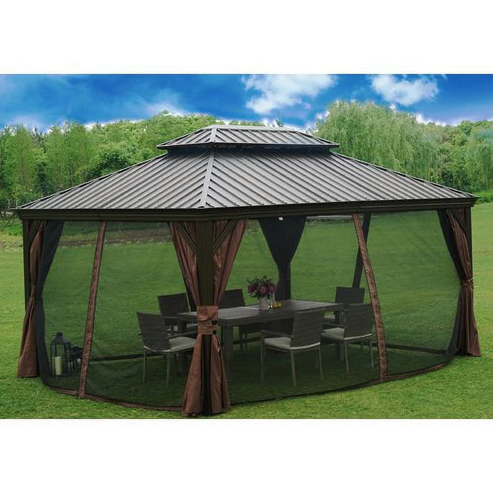 Kozyard Alexander Hardtop 12 ft. W x 10 ft. D Aluminum Hardtop Gazebo (Brown) - Womvr