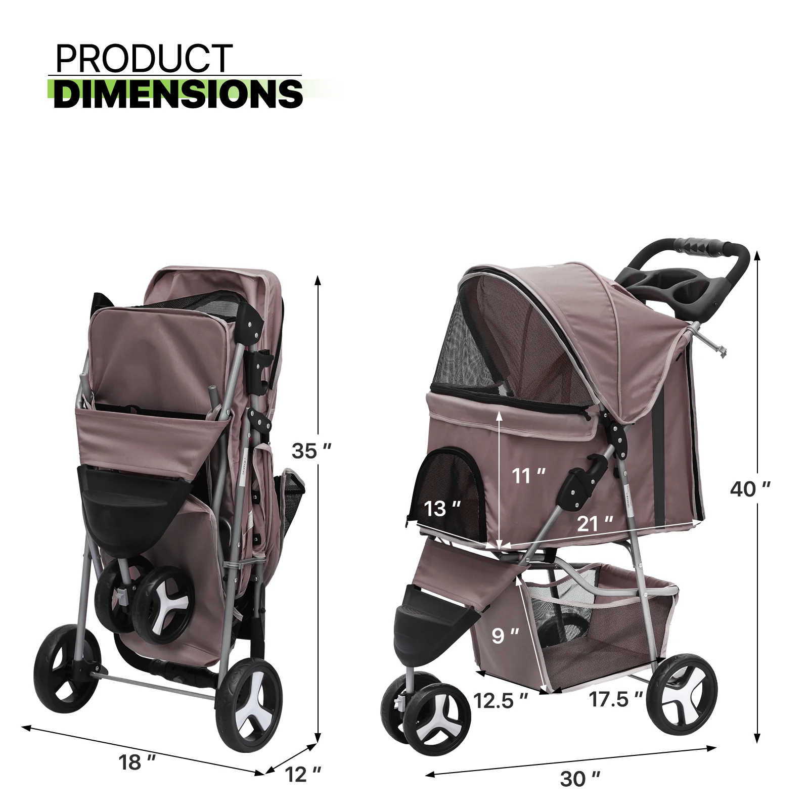 Magshion Foldable Pet Dog Stroller with Wheels, Cat Dog Stroller with Storage Basket and Cup Holder for Small and Medium Cats, Dogs, Puppy, Navy Blue - Womvr