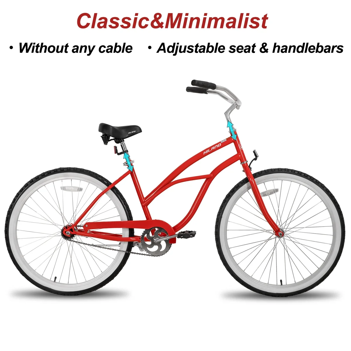 Hiland 26 inch Women's Men's Beach Cruiser Bike Bicycle Red Black Blue - Womvr