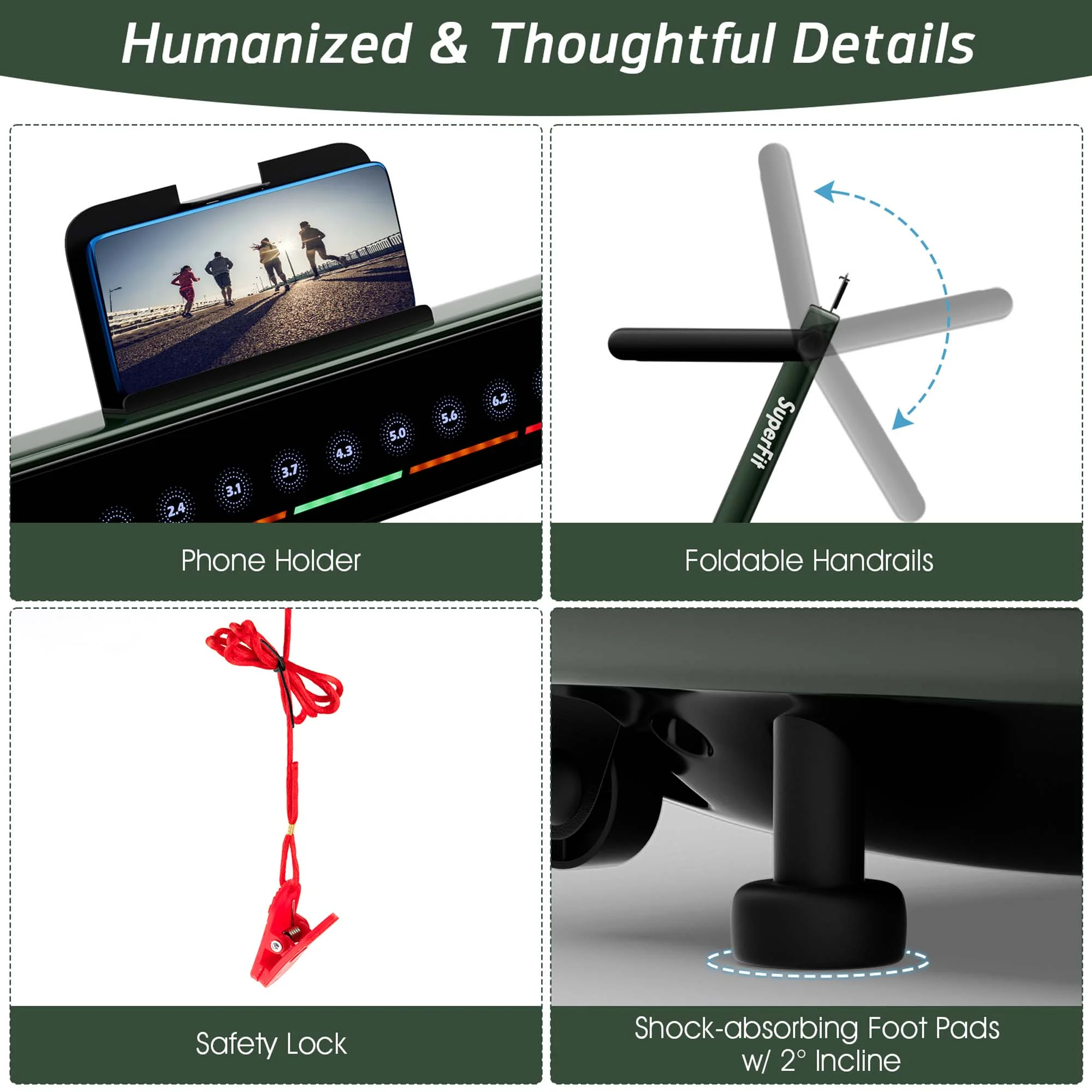 SuperFit Up To 7.5MPH 2.25HP 2 in 1 Dual Display Screen Folding Treadmill Jogging Machine W/APP Control Silver - Womvr