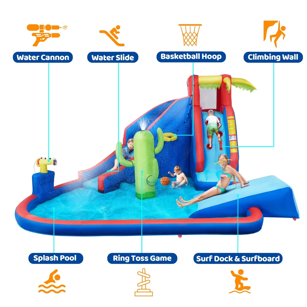 SmileMart 15.2′L x 13.4′W x 7.5′H Inflatable Water Slide with Storage Bag & 520 W Blower for Kids - Womvr