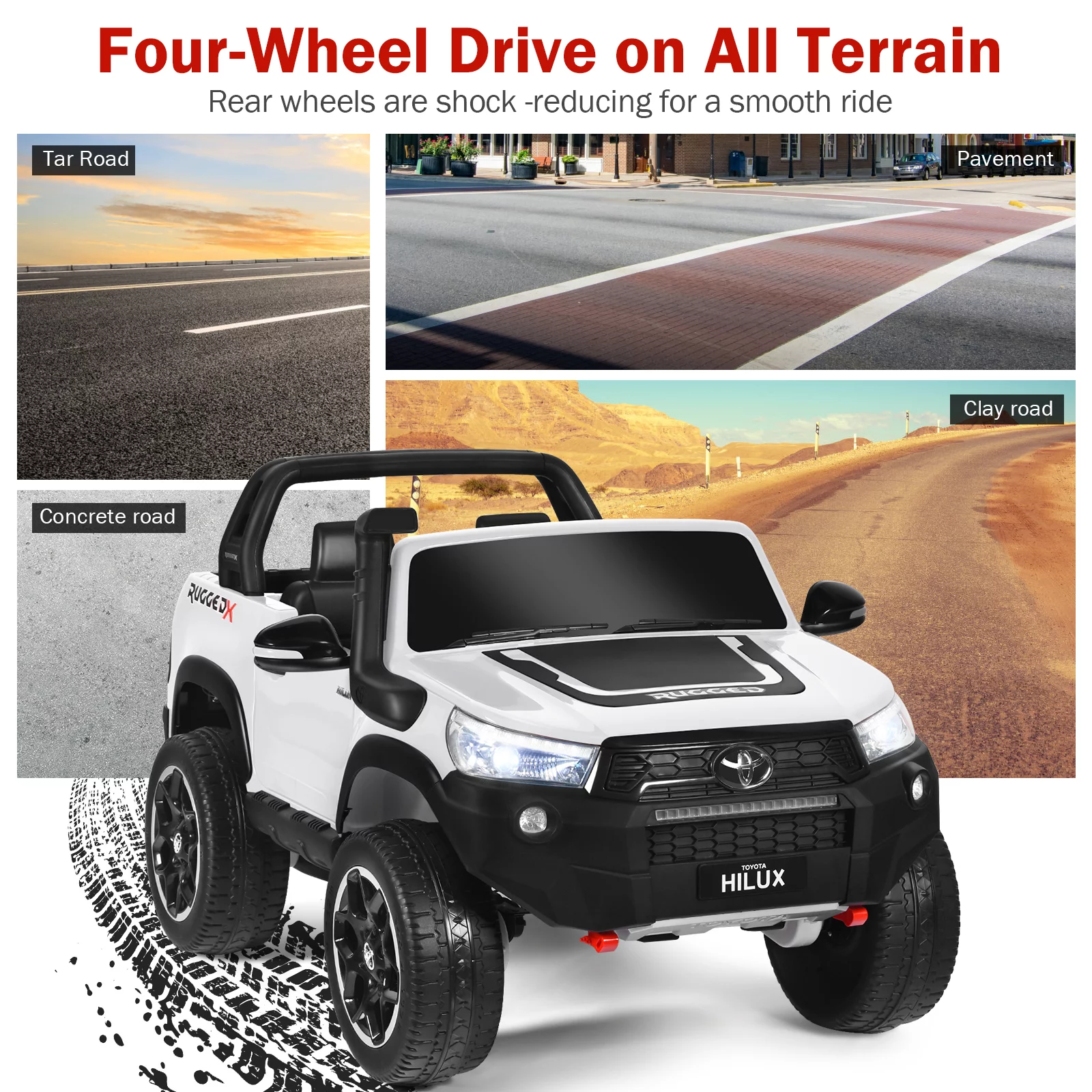 Infans 2*12V Licensed Toyota Hilux Ride On Truck Car 2-Seater 4WD Remote Control Pink - Womvr