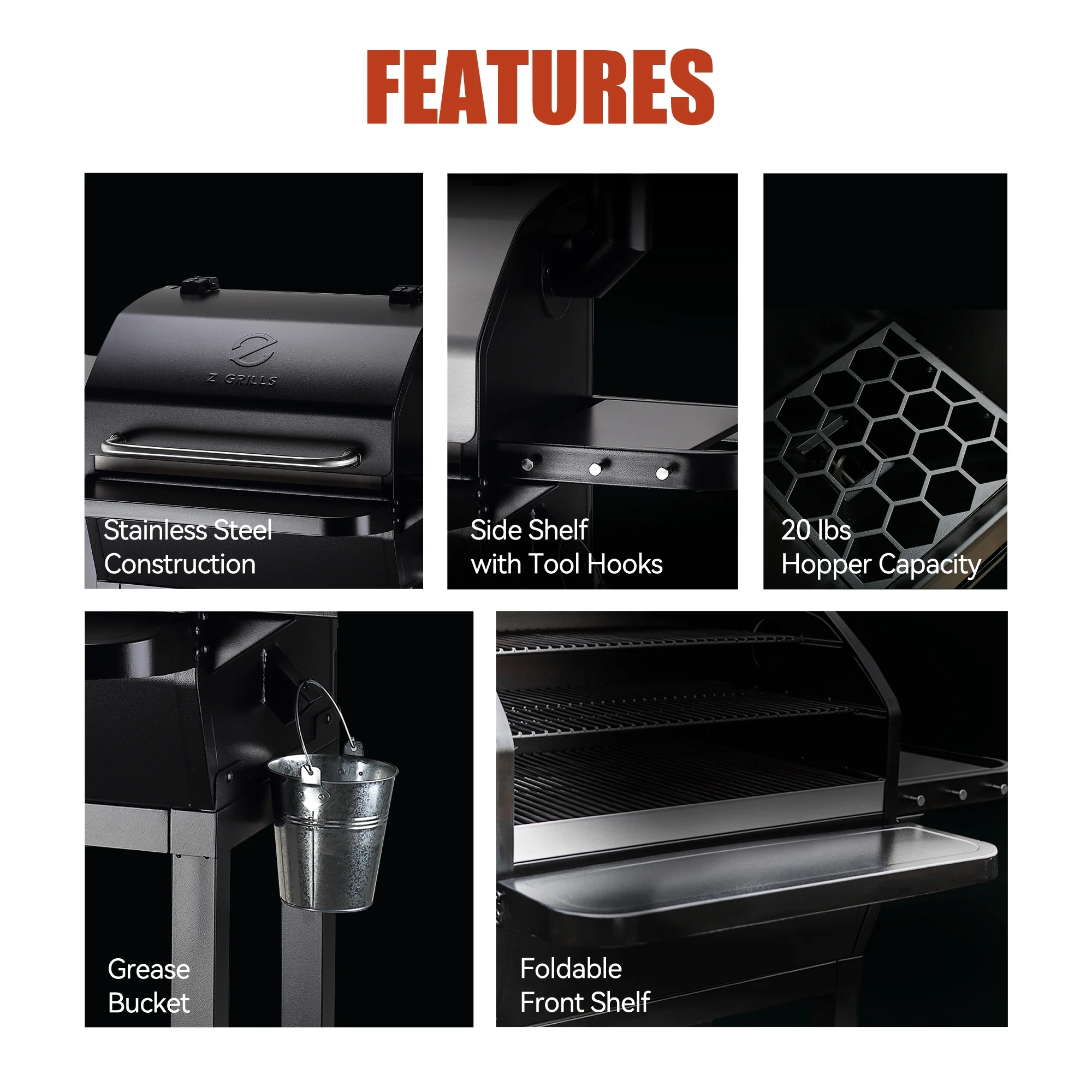 Z GRILLS ZPG-10002B 1060 sq. in. Wood Pellet Grill and Smoker 8-in-1 BBQ Black - Womvr