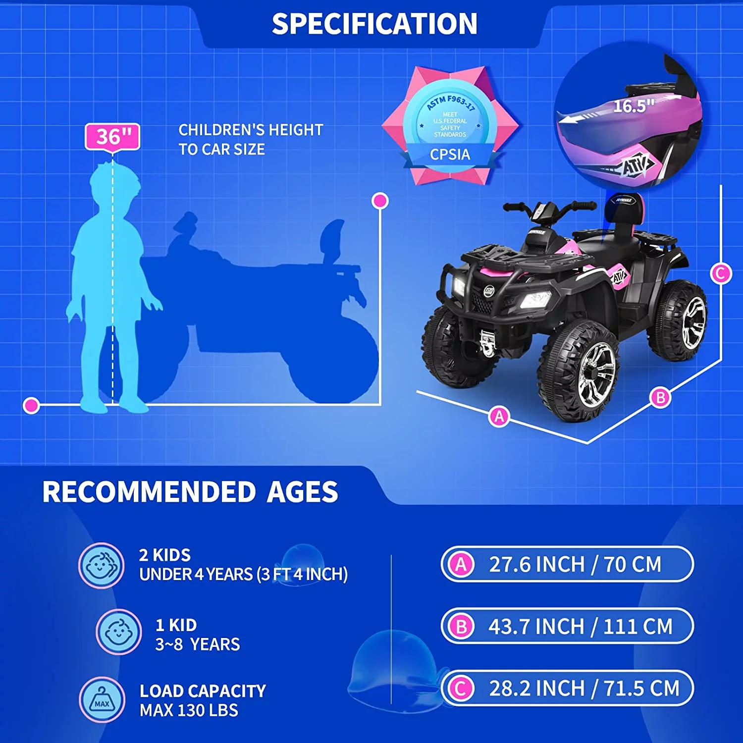 Joywhale 24V Kids Ride on ATV 4WD 2 Seater Quad Easy-Drag 4-Wheeler, with Big Battery, 4x75W Powerful Engine, Metal Suspension, BW-A20s - Womvr