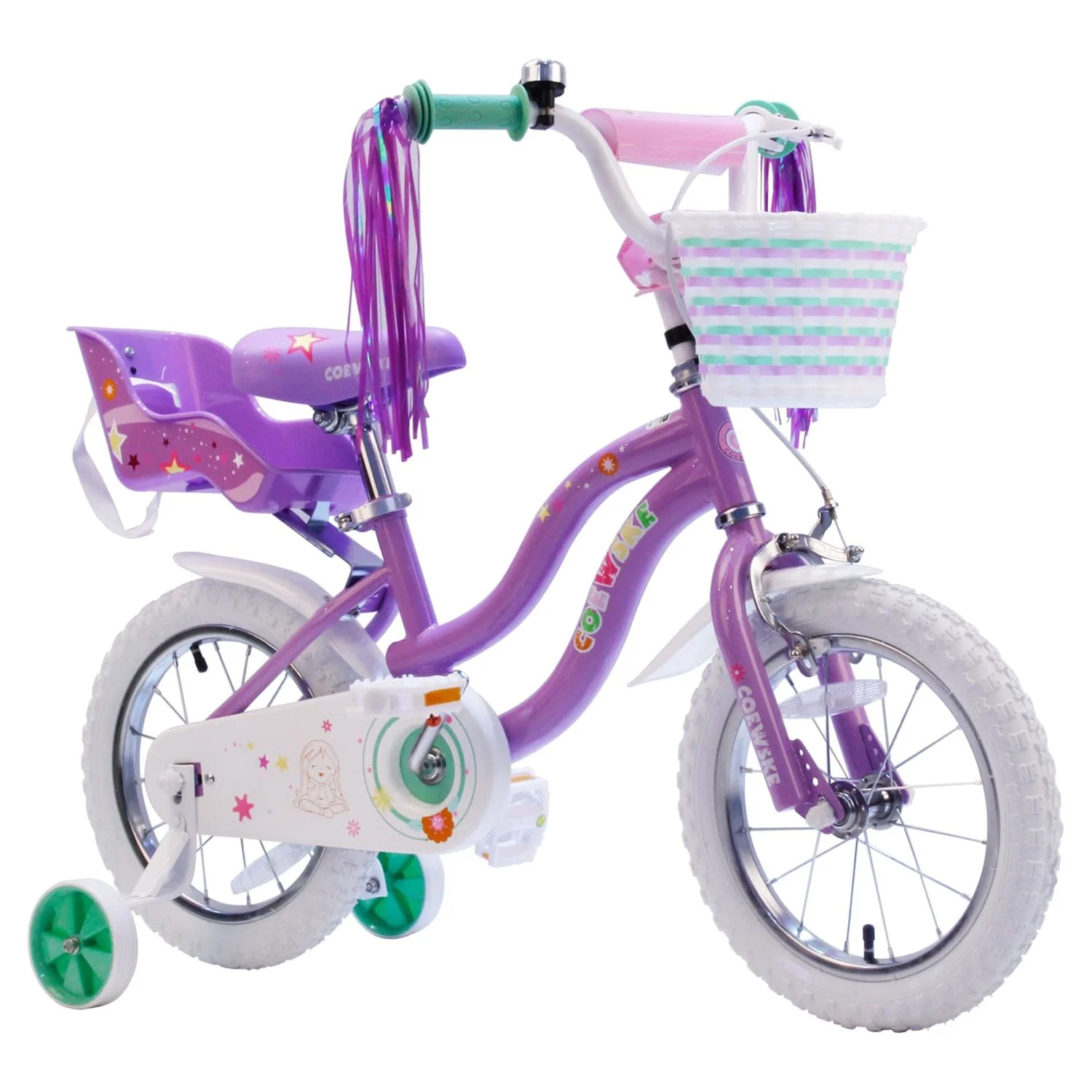 Coewske Princess Kids Bike 14 inch Boys Girls Bicycle with Training Wheels, Pink - Womvr