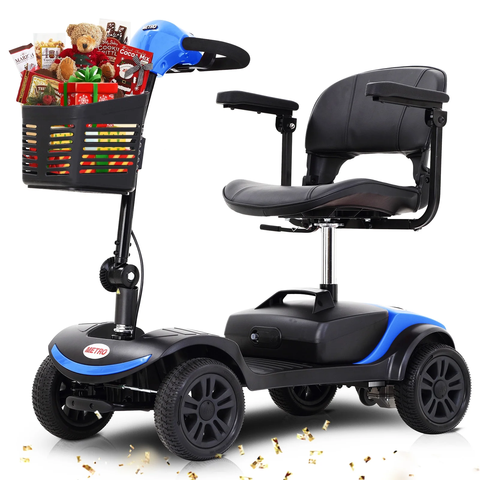 4 Wheels Folding Mobility Scooter for Seniors Adults with Baskets Blue - Womvr