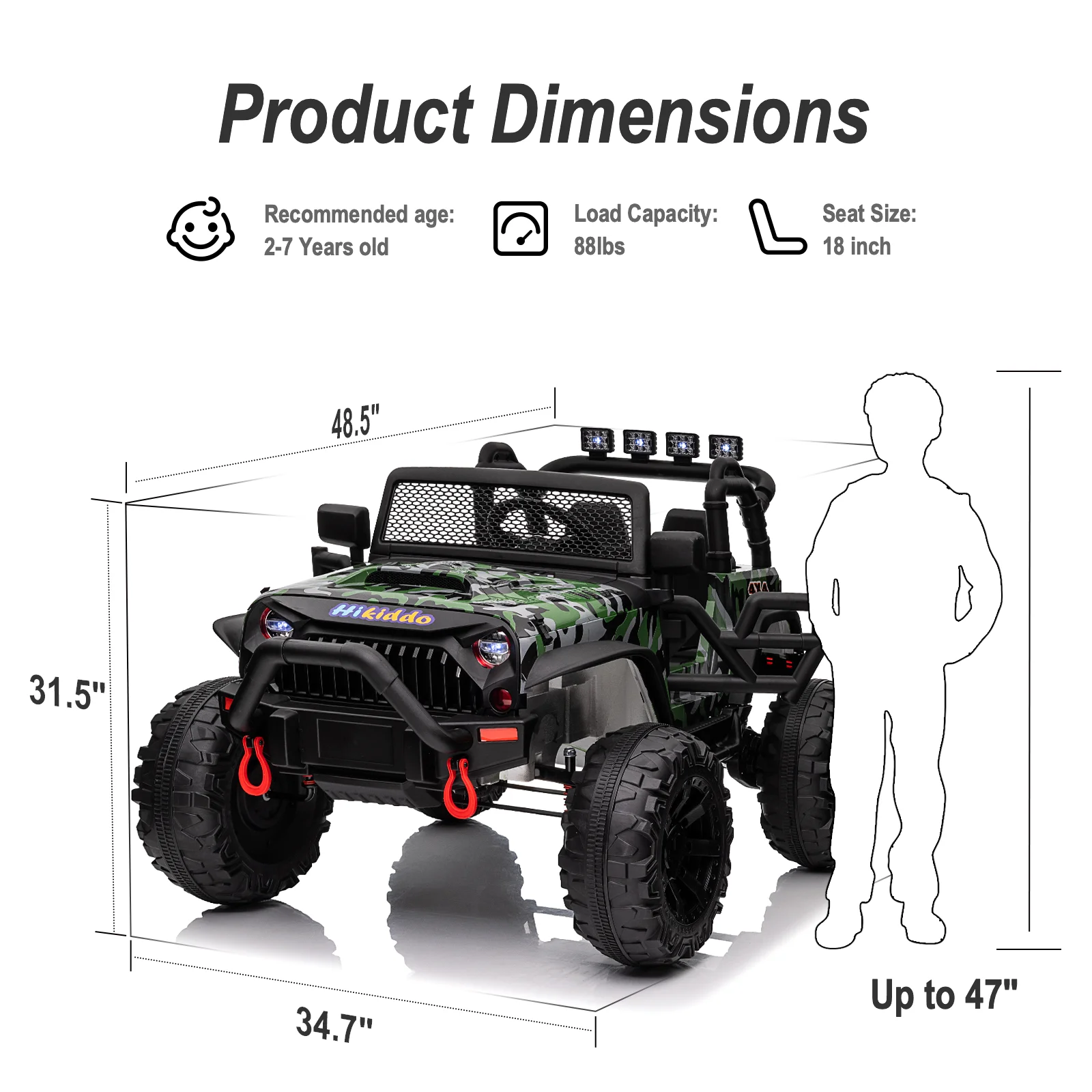 Hikiddo 24V Kids Ride on Truck, 2 Seater Powered Ride on Toy Car with Remote - Womvr