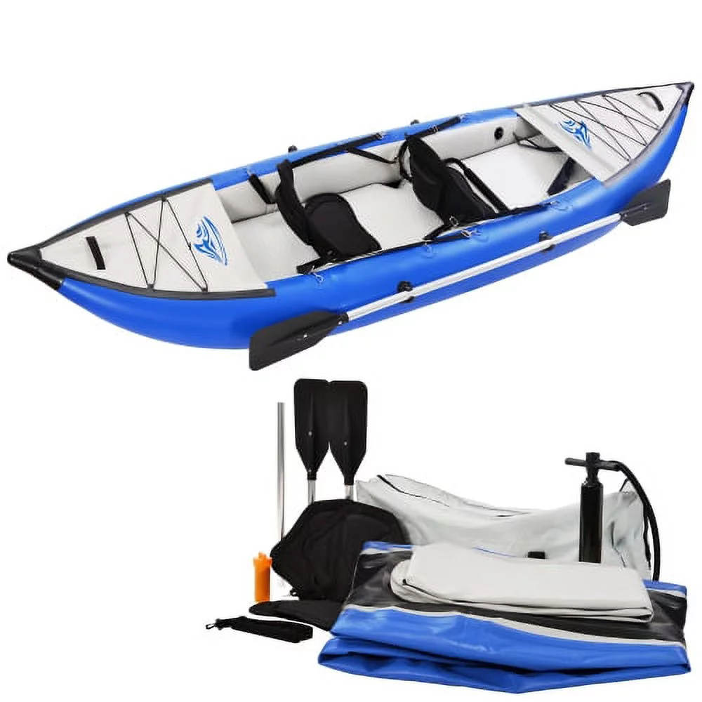 MKING Inflatable Kayak Set with Paddle & Air Pump, Deluxe Extended Version Tandem 2 Person Kayak,Portable Recreational Touring Kayak Foldable Fishing Touring Kayaks - Womvr