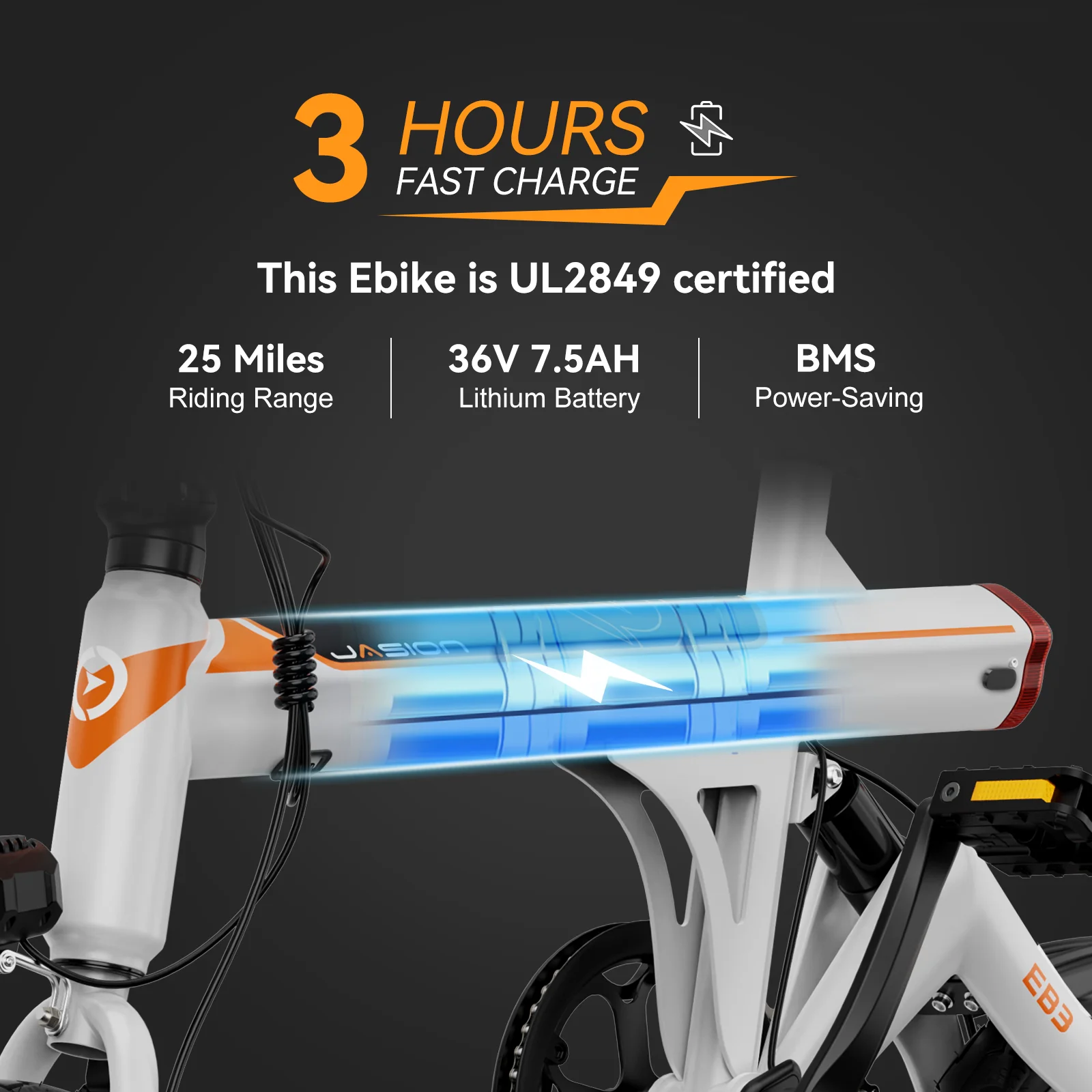 Jasion EB3 Electric Bike for Adults, 350W Folding Electric Bicycle with 270Wh Battery, 14