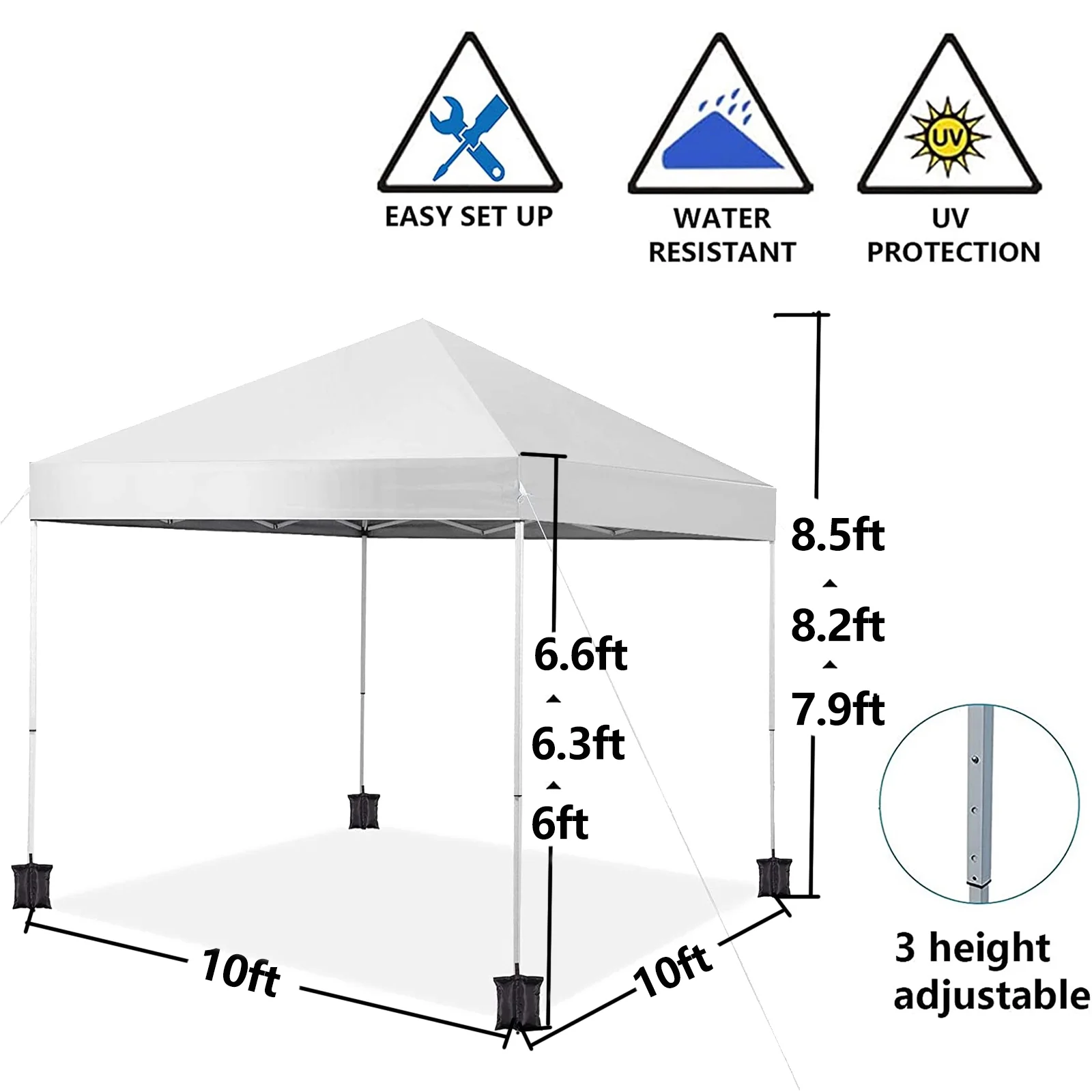 SUGIFT 10' x 10' Pop up Canopy Tent Instant Waterproof Folding Tent with 4 Sandbags, White - Womvr