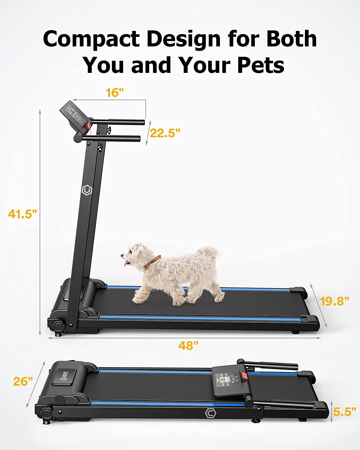 UREVO Folding Treadmill, 2.25HP Portable Mini Treadmills for Home Office, Compact Threadmill with 12 HIIT Modes, LCD Display, 265 lbs Capacity - Womvr