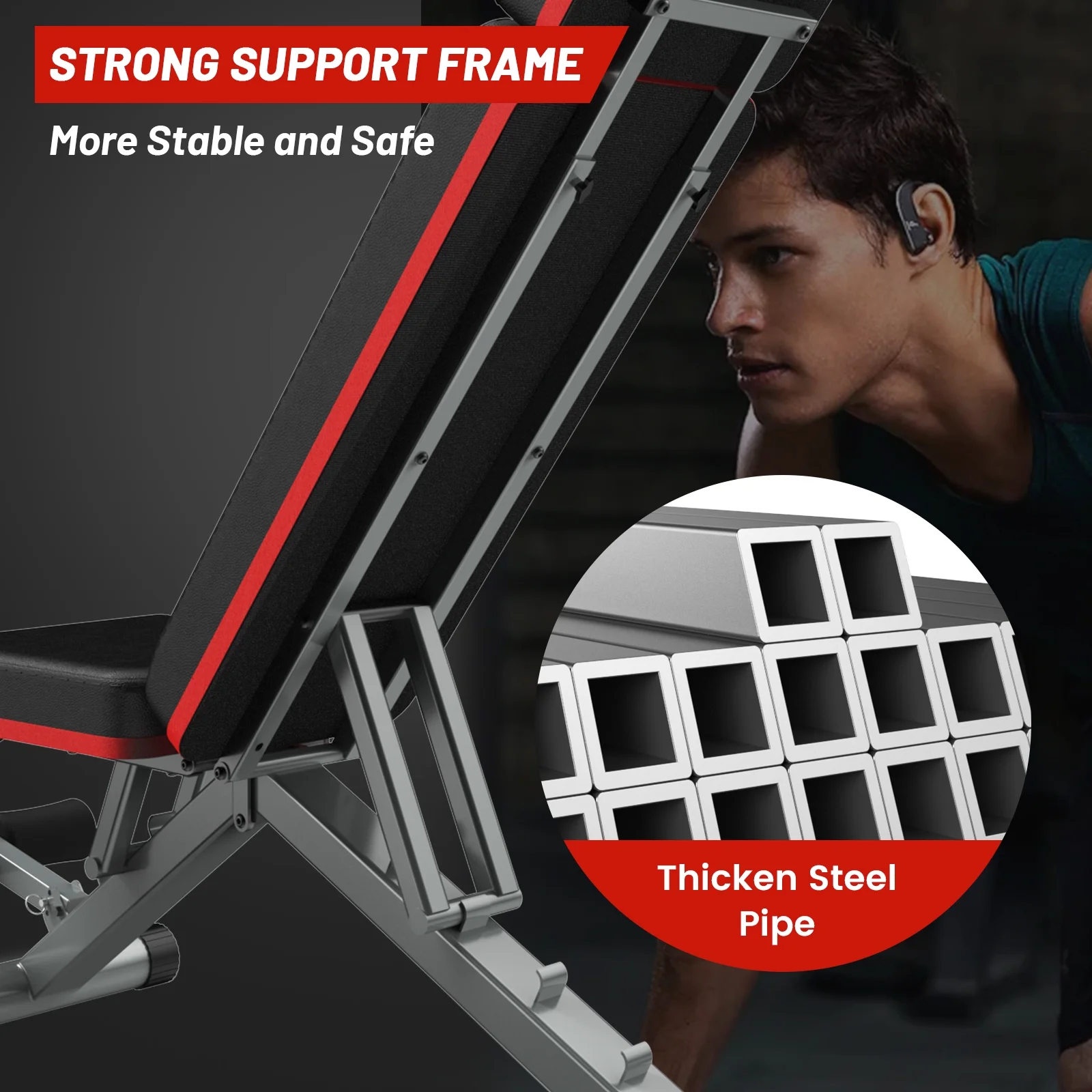 Pooboo Workout Bench Adjustable Weight Bench Strength Training Dumbbell Bench Indoor Folding Incline Bench with Extened Backrest Gym bench 660 lbs Capacity - Womvr