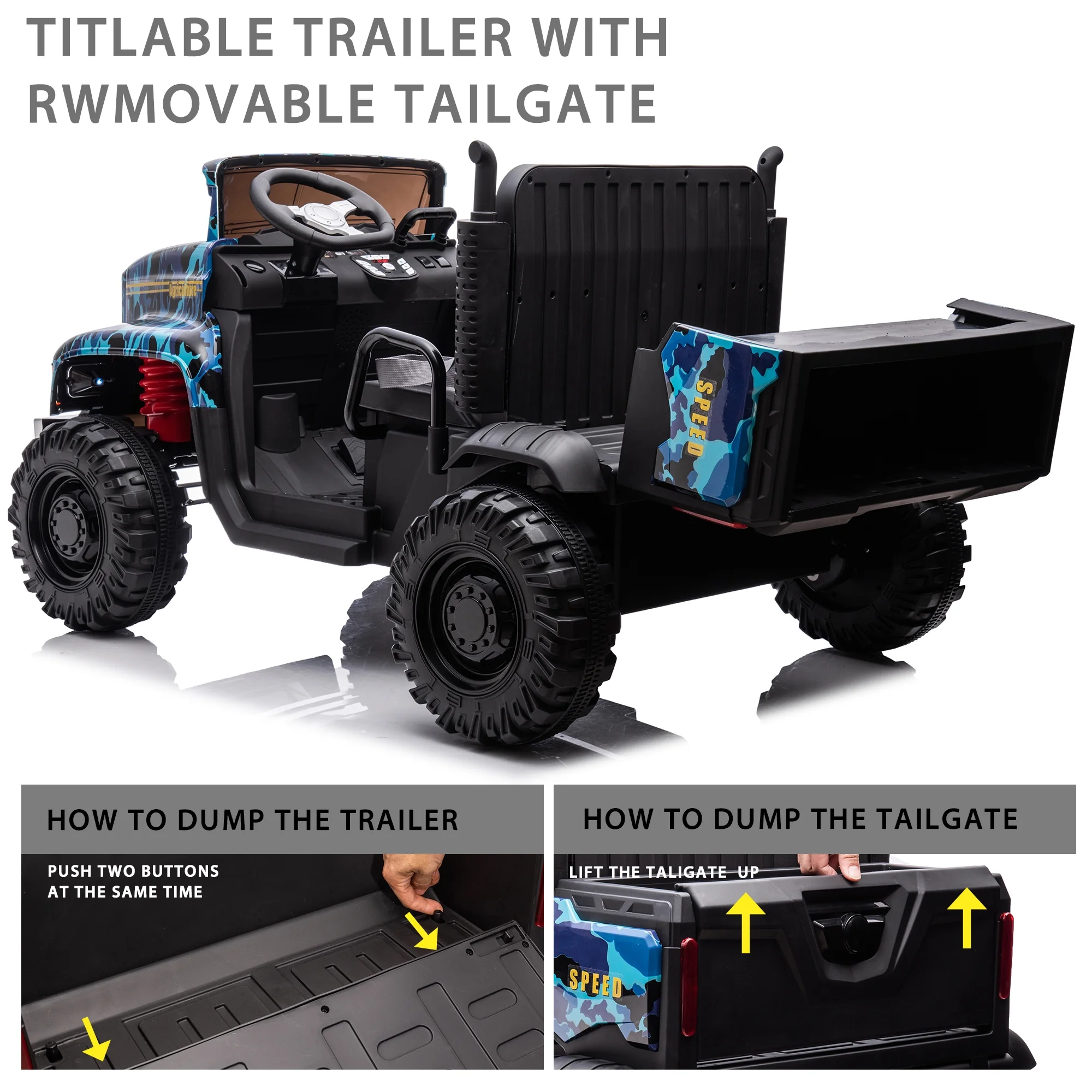 Hikiddo JC222 24V Ride on Toy, Kids Ride On Dump Truck 2 Seater with Remote - Womvr