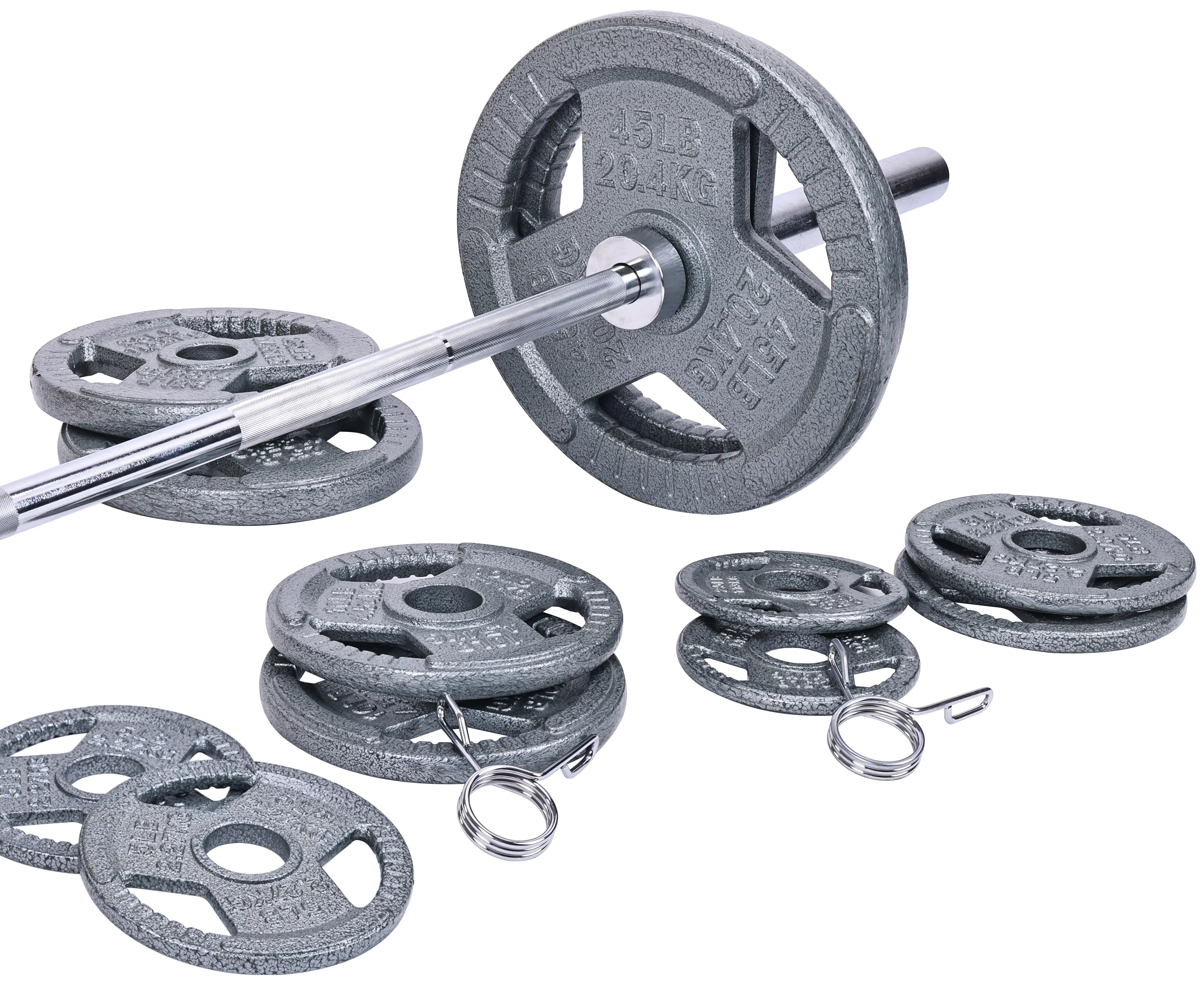 BalanceFrom Cast Iron Olympic Weight Including 7FT Olympic Barbell and Clips, 300-Pound Set (255 Pounds Plates + 45 Pounds Barbell), Multiple Packages - Womvr