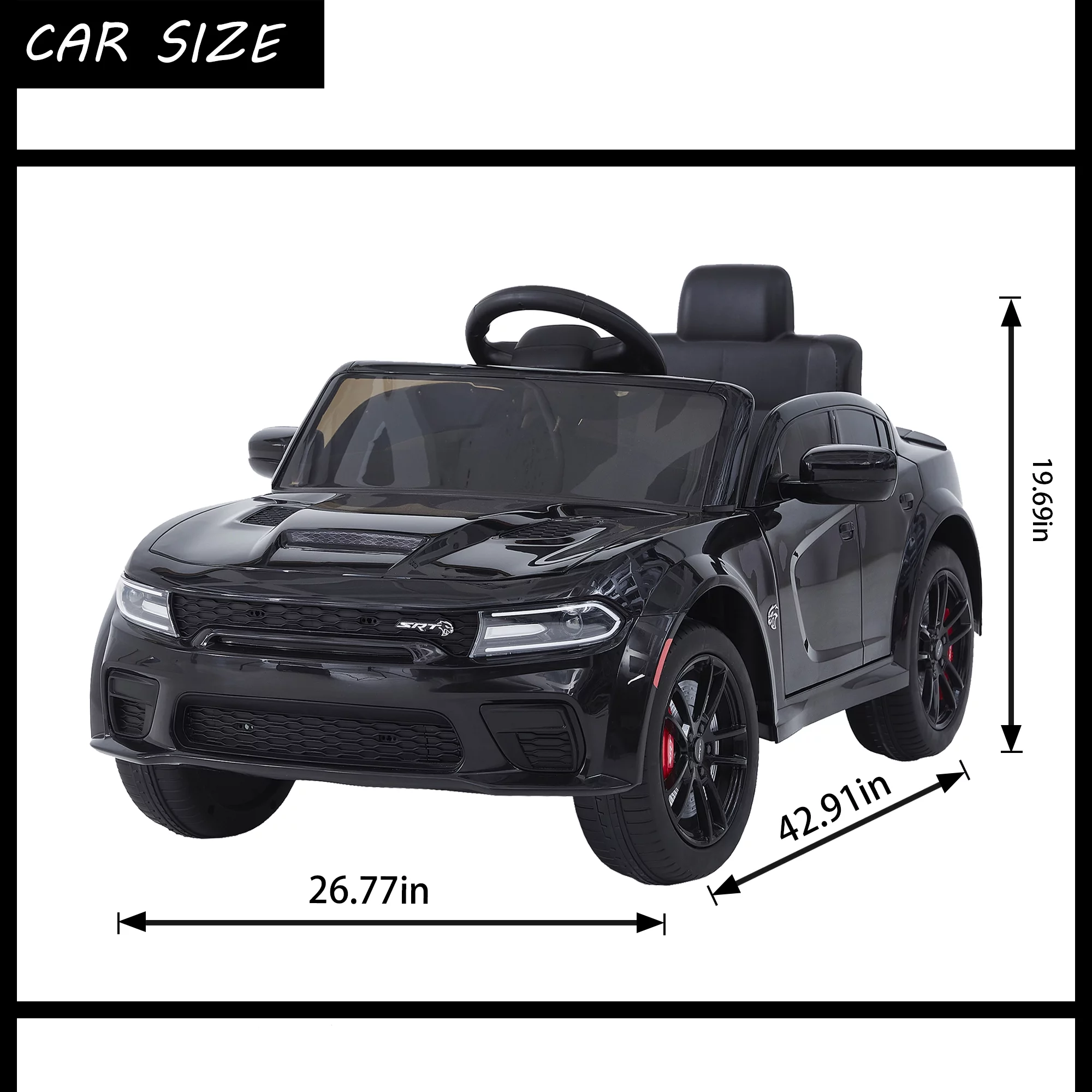 uhomepro Black 12 V Dodge Charger SRT Hellcat Battery Powered Ride on Cars with Remote Control, Bluetooth, LED Light and MP3 Player - Womvr