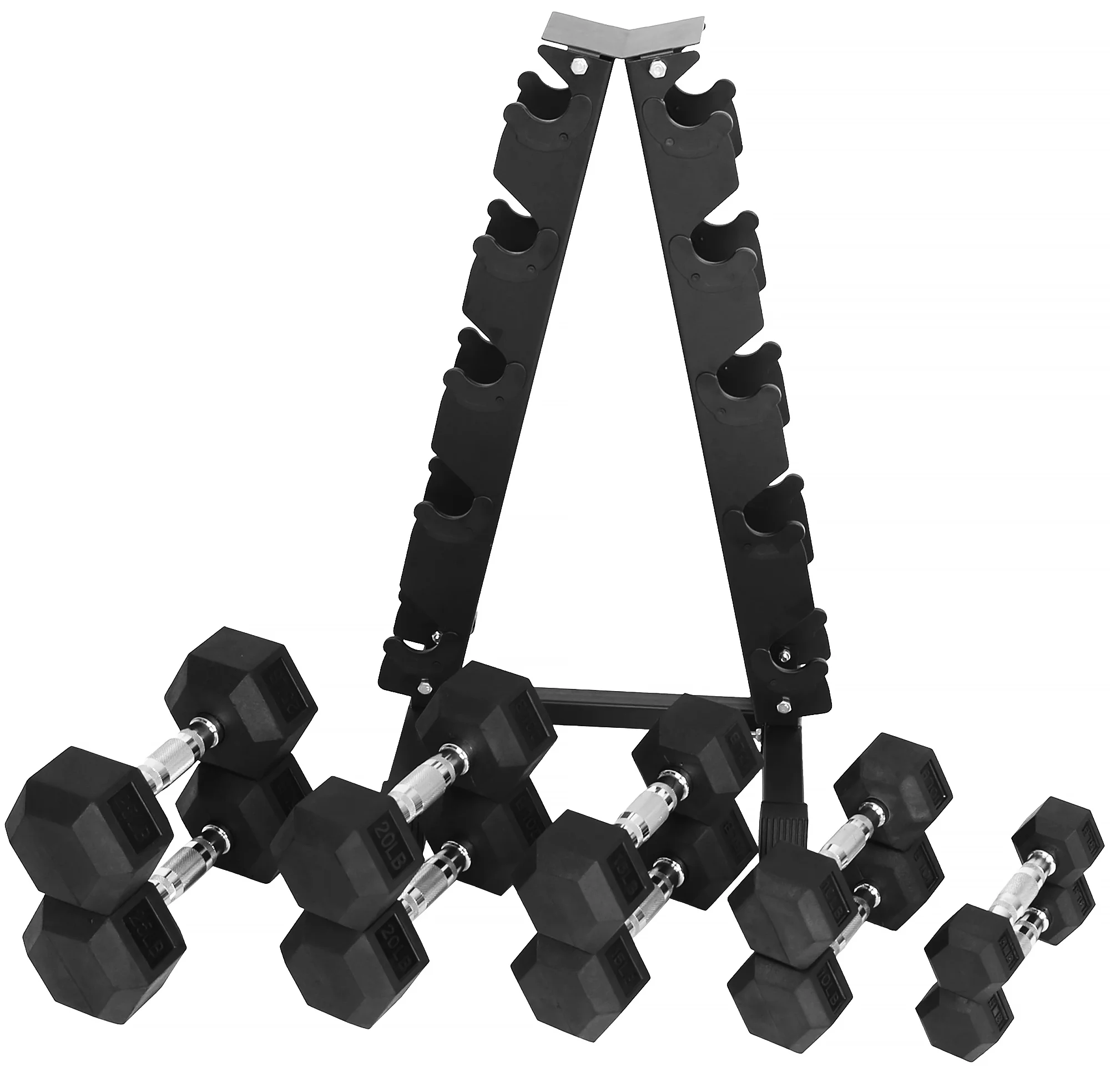 BalanceFrom 100LB Rubber Coated Hex Dumbbell Weight Set with A-Frame Rack, 5-20 lbs Pairs - Womvr