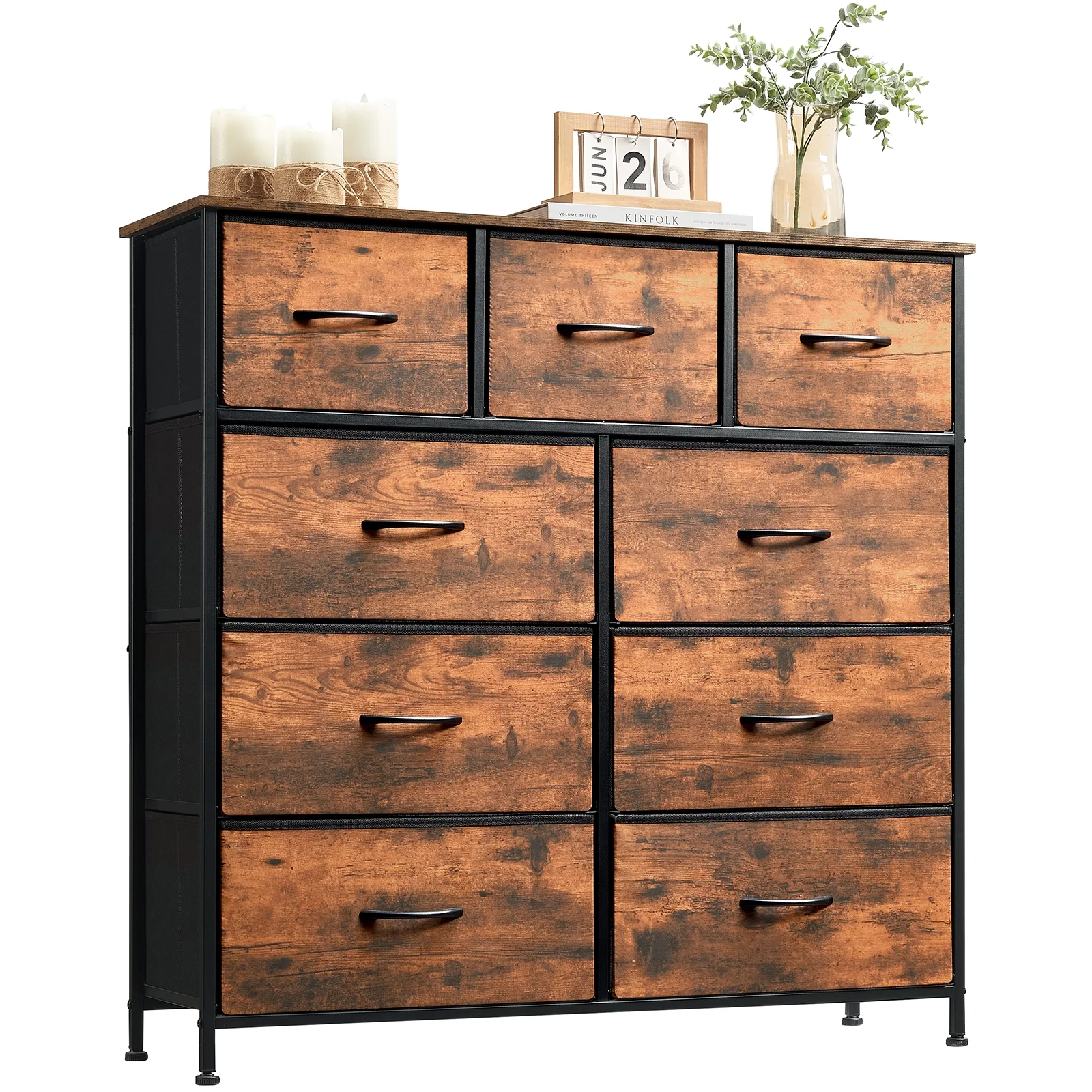 Somdot Dresser, 9-Drawer Fabric Storage Tower for Bedroom, Nursery, Entryway, Closets, Tall Chest Organizer Unit with Large Capacity Fabric Bins - Womvr