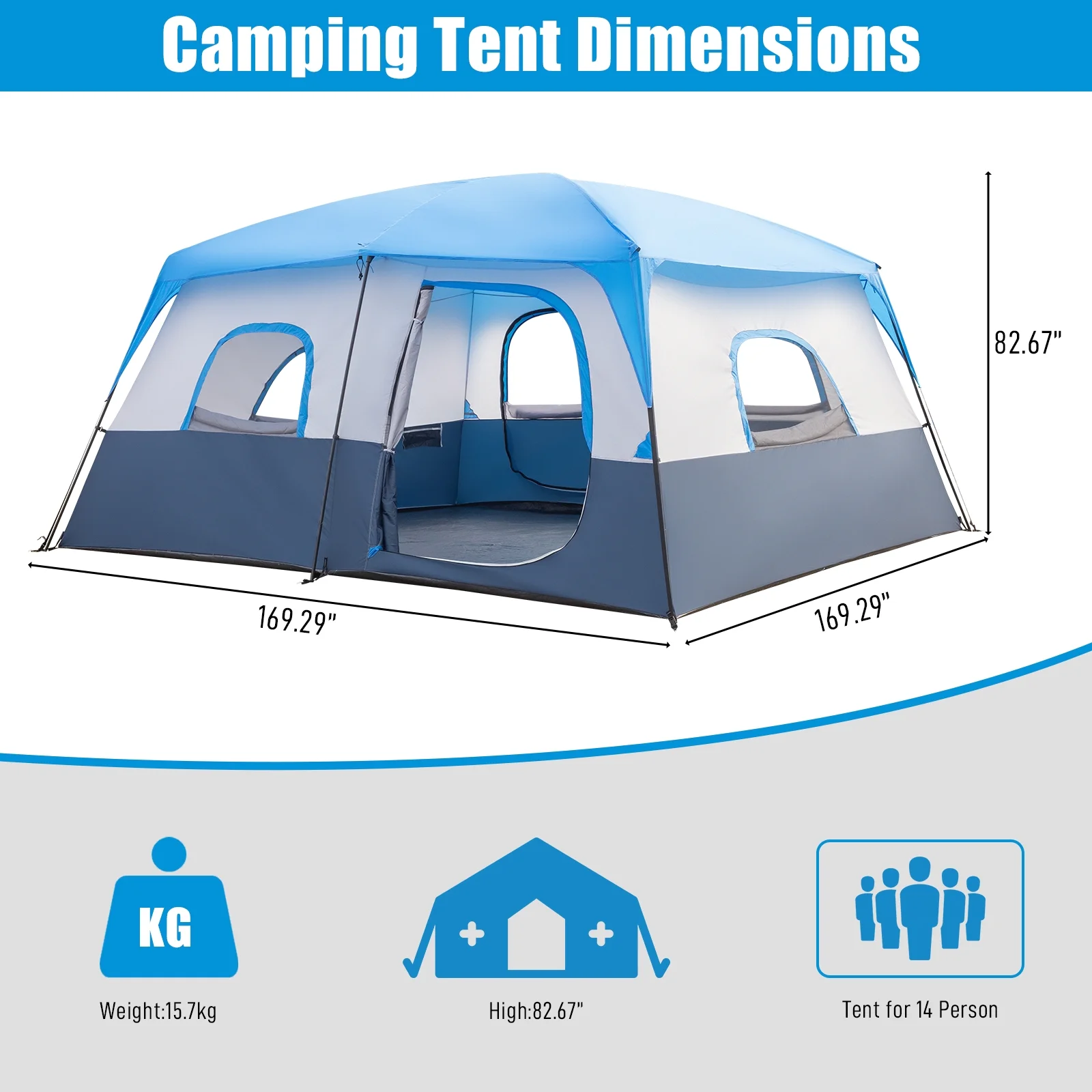 Zimtown Family Camping Tents 10 People Three Rooms Polyester Cloth Fiberglass Poles Dark Gray - Womvr