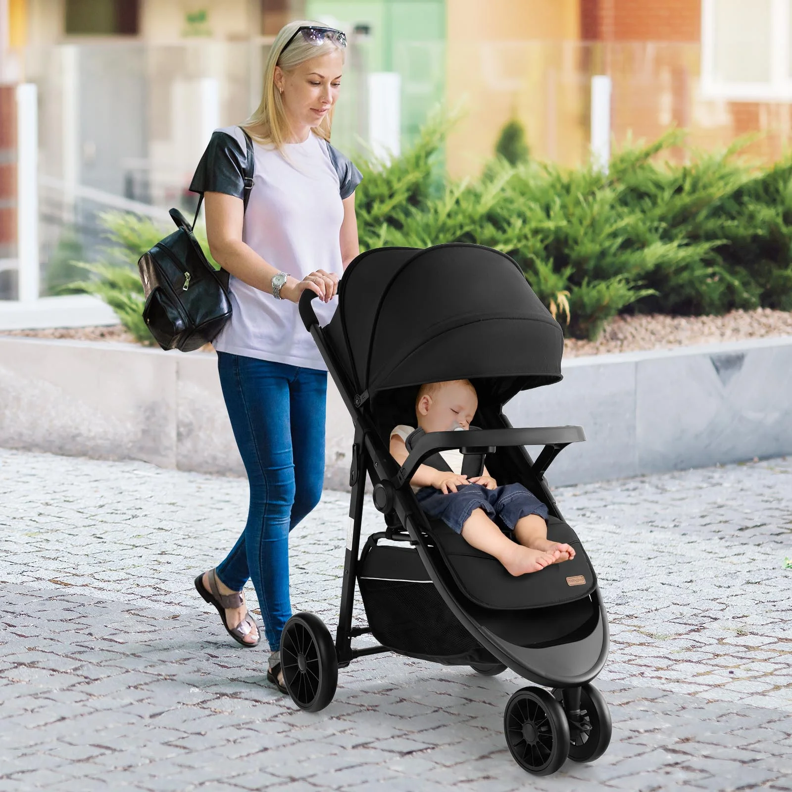 Baby Jogging Stroller Jogger Travel System w/Adjustable Canopy for Newborn Grey - Womvr