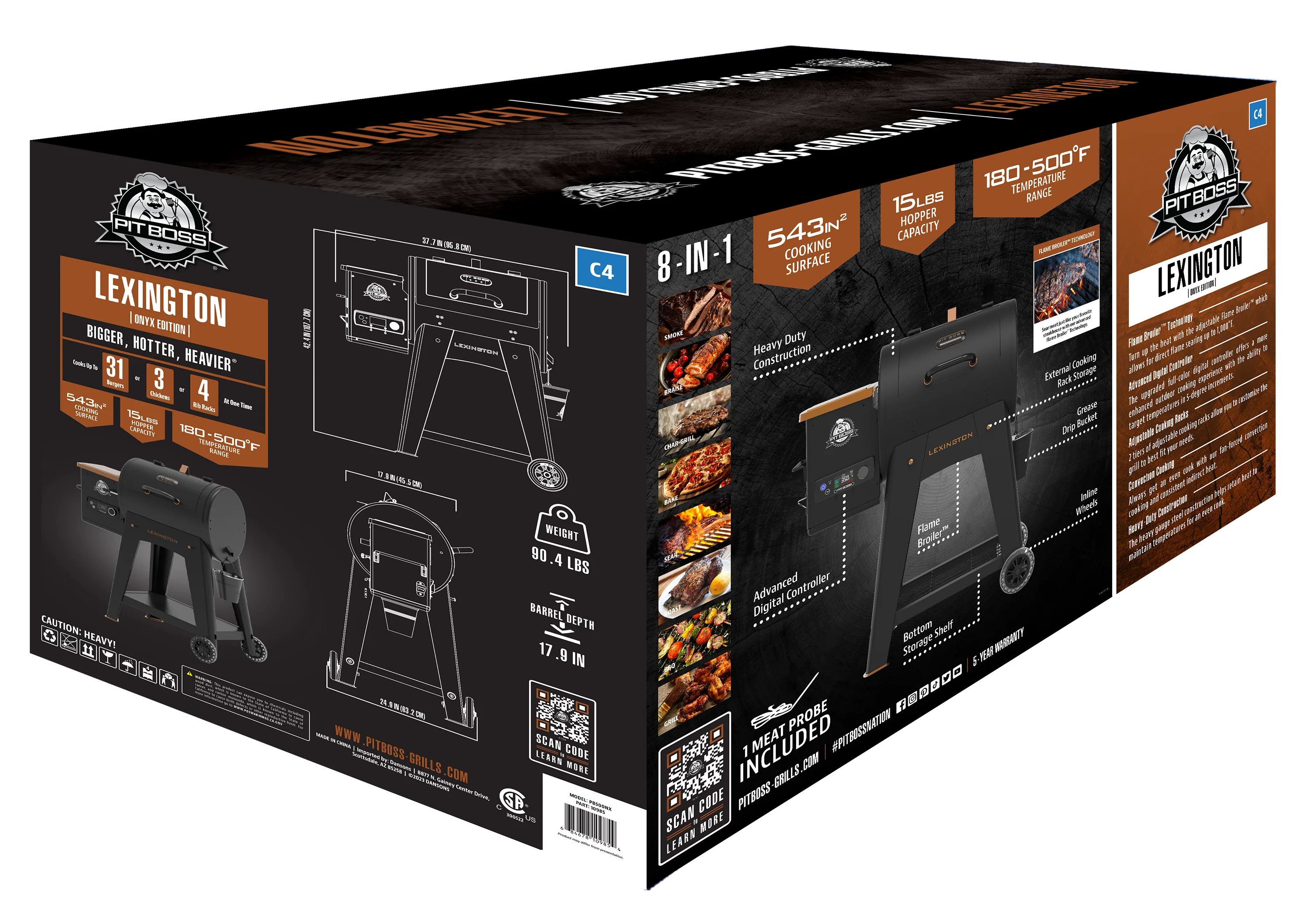 Pit Boss Lexington 500 Sq in Wood Fired Pellet Grill and Smoker �C Onyx Series - Womvr