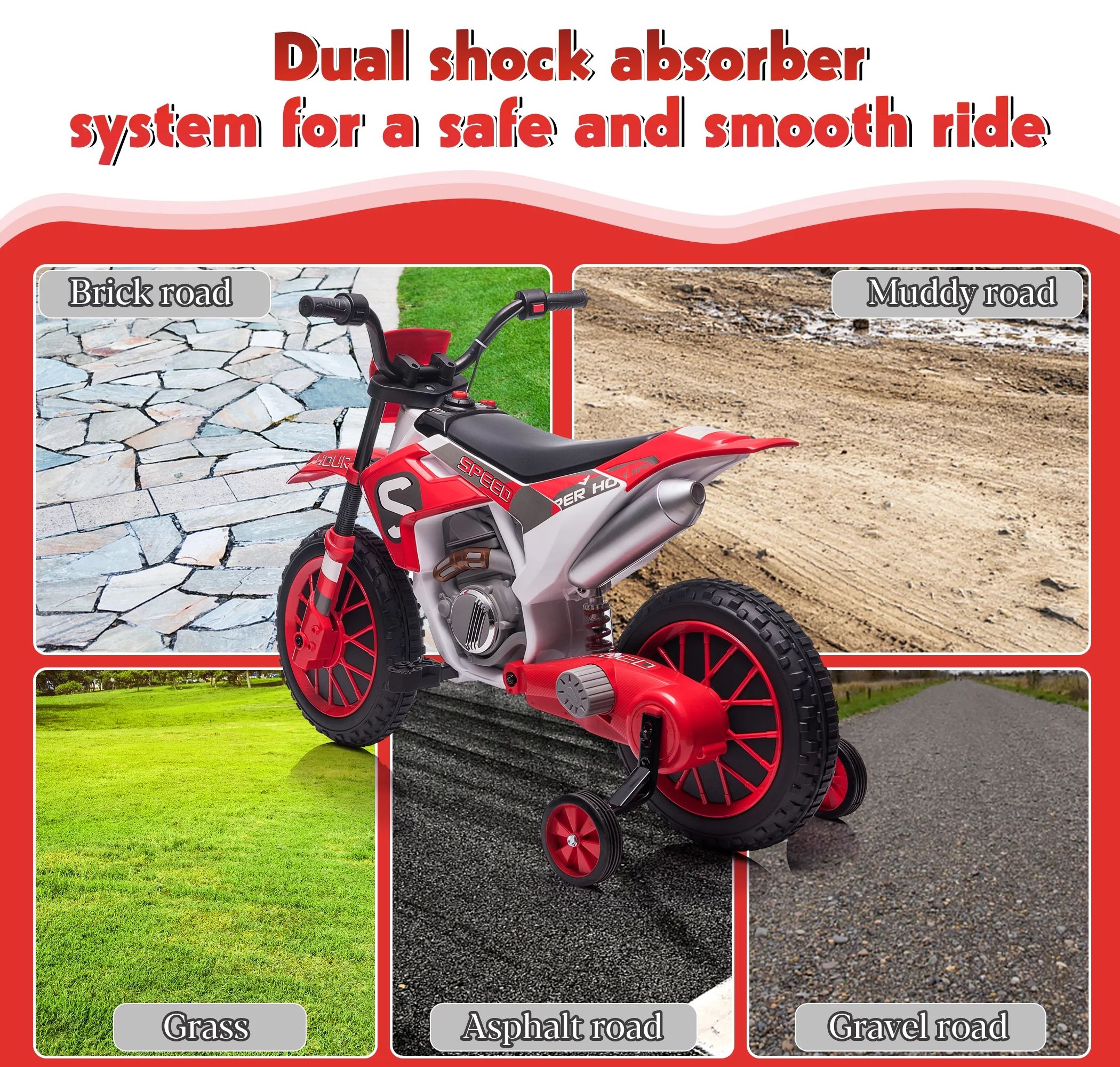 TOBBI 12V Kids Motorcycle off- Road Ride on Dirt Bike W/ Training Wheels, Age 3-8 Toddlers, Green - Womvr