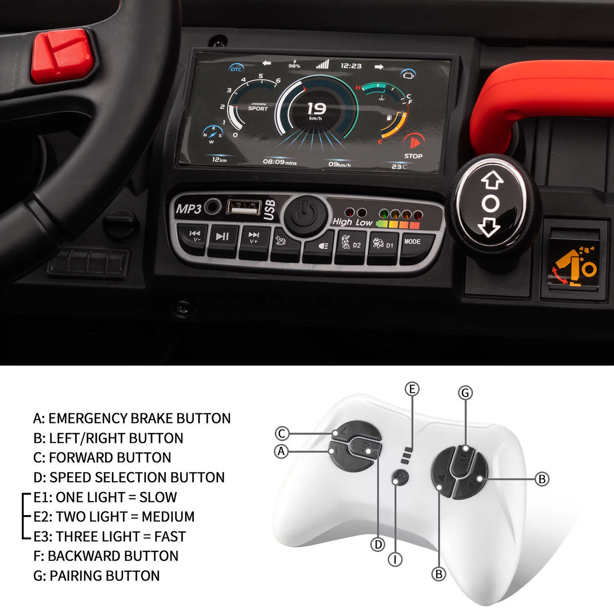 Joyracer 24V Ride on Toys, 2 Seater 6-Wheel UTV Car, 4WD Ride on Dump Truck for Big Kids with Trailer Remote Control, Black - Womvr