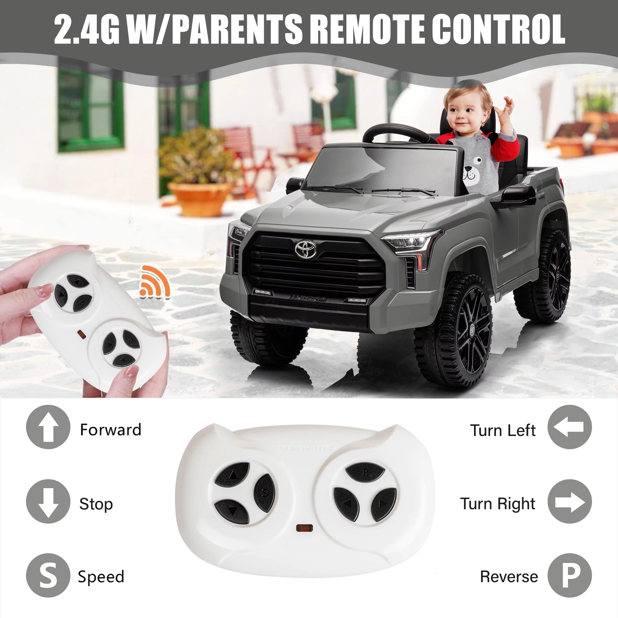 Toyota Tundra 12 V Powered Ride on Cars, Electric Pickup Truck Toys for Kids with Remote Control, 4 Wheels, Battery Powered, LED Light, MP3 Player, Green - Womvr
