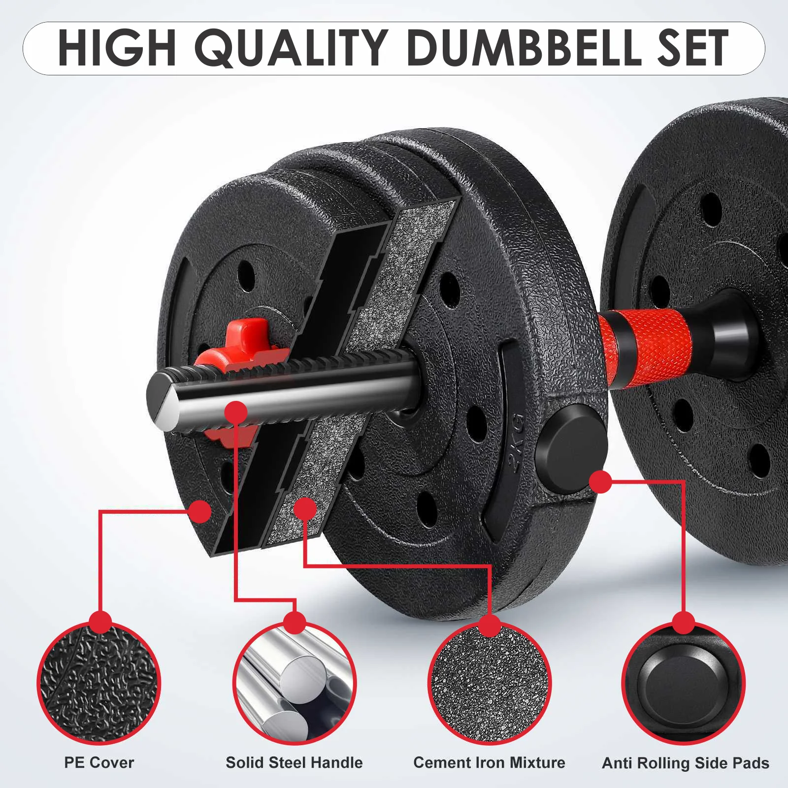FIXTECH 66LB 2 in 1 Adjustable Dumbbell Set with Connecting Rod Used As Barbell for Whole Body Workouts - Womvr