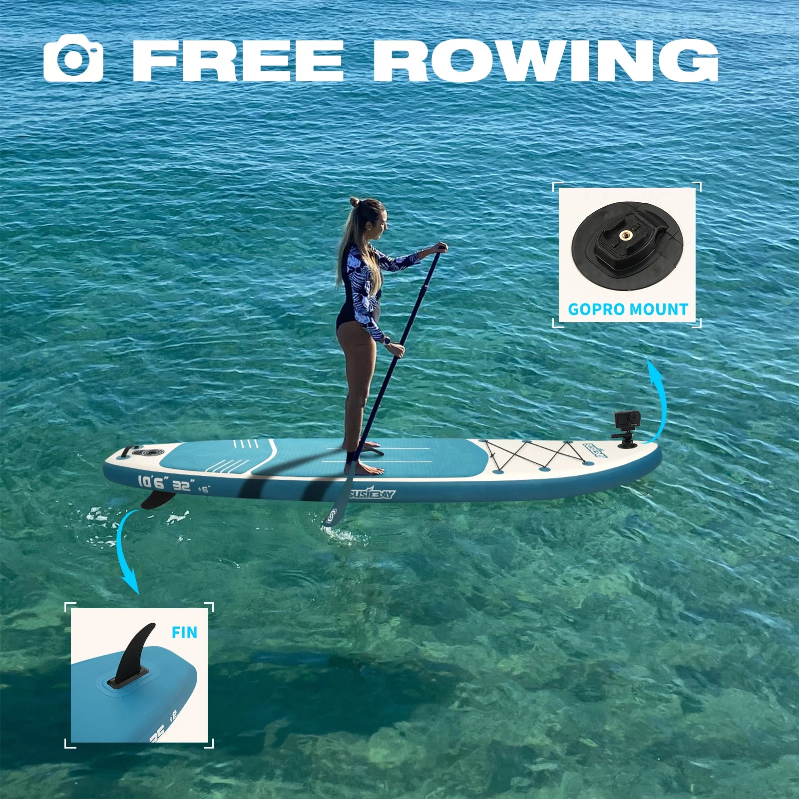 SUSIEBAY Inflatable Stand Up Paddle Board with Premium SUP Accessories and Surfing Backpack | 10'6“ 11ft #Black, Wide Stance, Surf Control, Non-Slip Deck, Paddle and Pump for Youth & Adult - Womvr