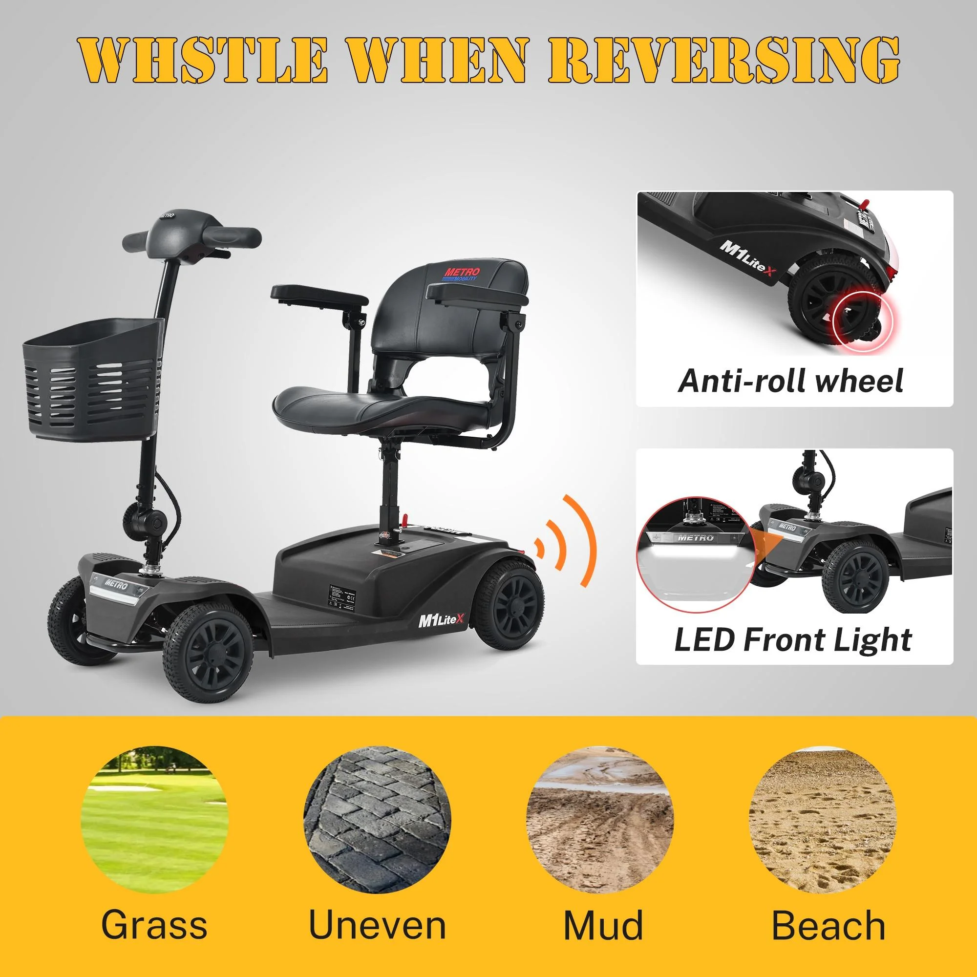 Segmart Mobility Scooter for Seniors, Heavy Duty 4-Wheel Mobile Device with Front & Rear Light, 300lbs, Black - Womvr