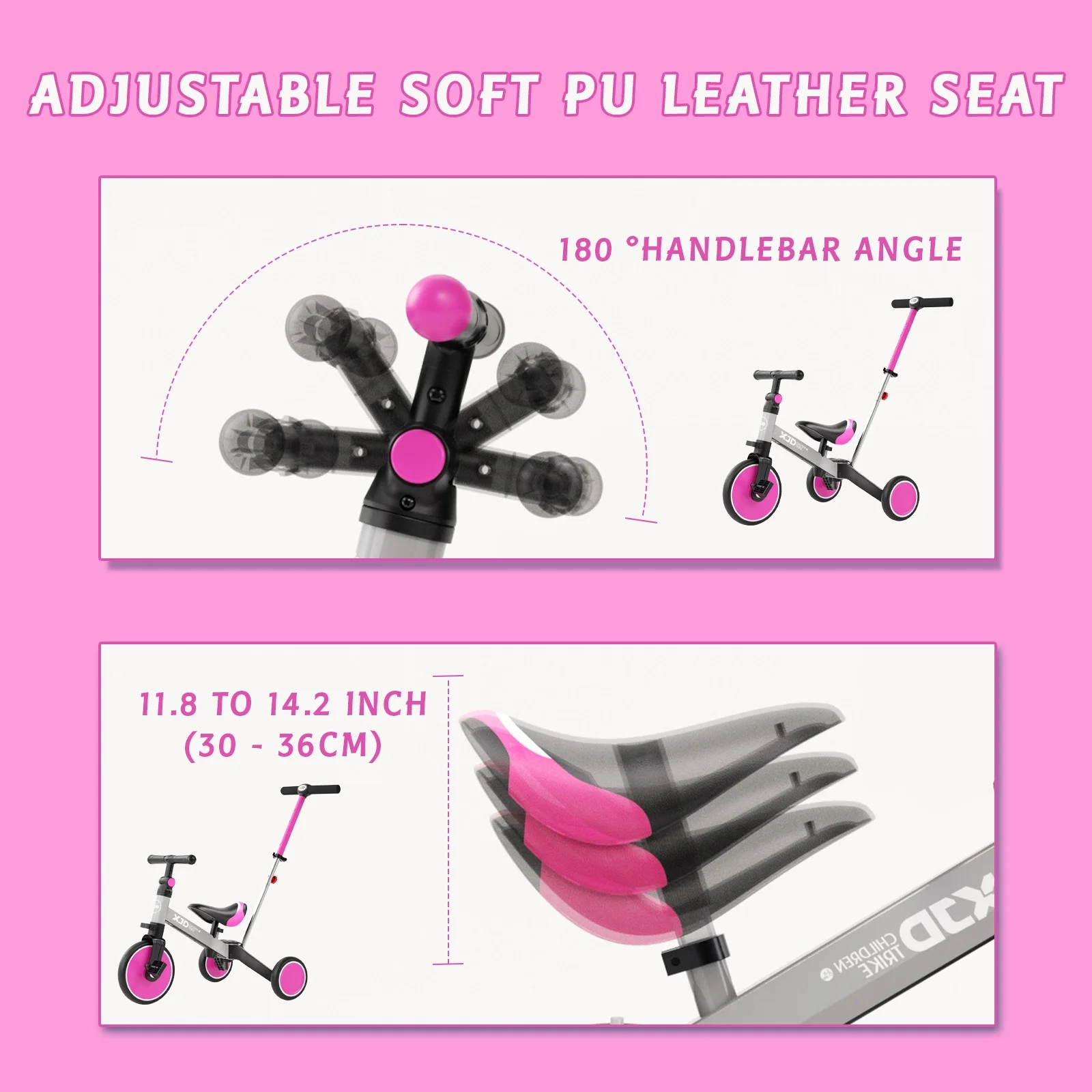 XJD 7 in 1 Toddler Tricycle with Push Handle,Toddler Bike for 1-3 Years Old Boy Girl, Toddler Push Tricycle, Baby Bike Balance Bike with Adjustable Seat Height and Removable Pedal - Womvr