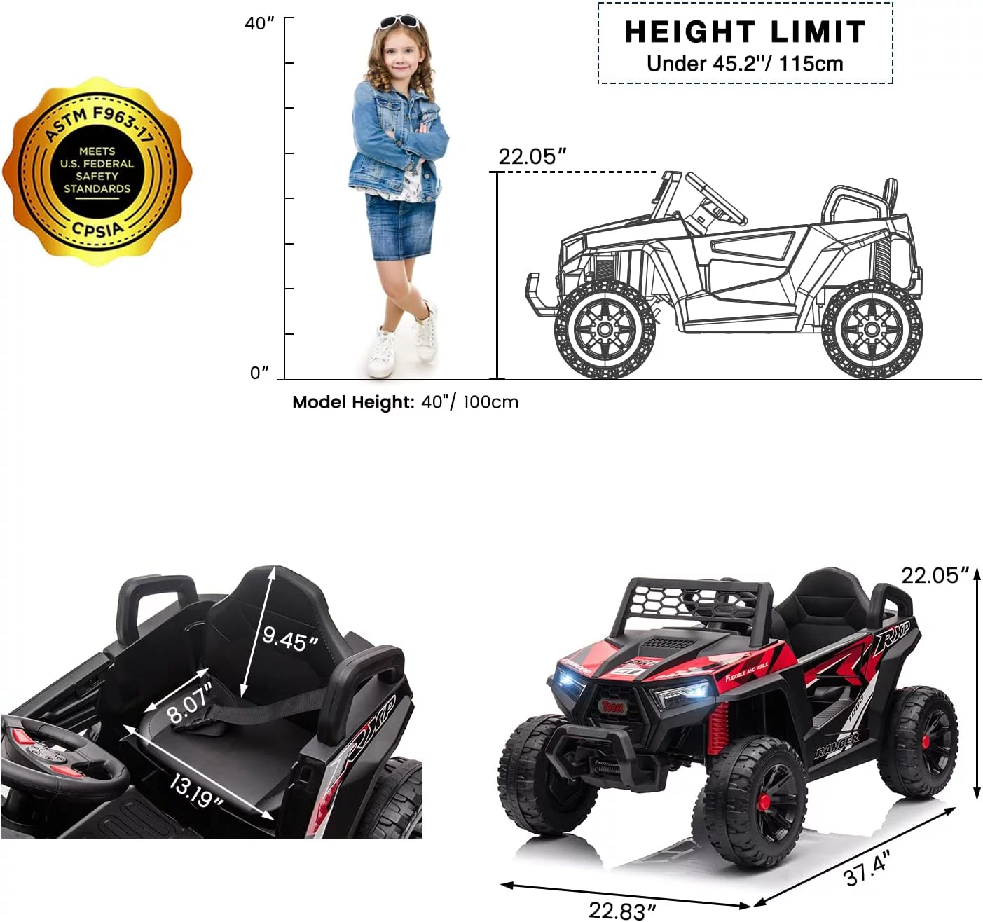 TOBBI 12V Kids Electric off-Road UTV Truck Car Battery Powered Ride on Toys for Girls with LED Headlights, Music, Horn - Womvr