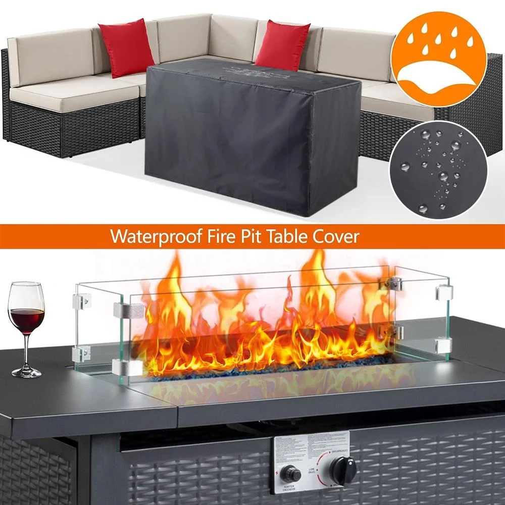 SEGMART 43'' Propane Fire Pit, 50,000 BTU Auto-Ignition Gas Fire Pit Table, Outdoor Fire Tables with Rain Cover, Lid and Tempered Glass Wind Guard for Outside, Garden, Backyard - Womvr