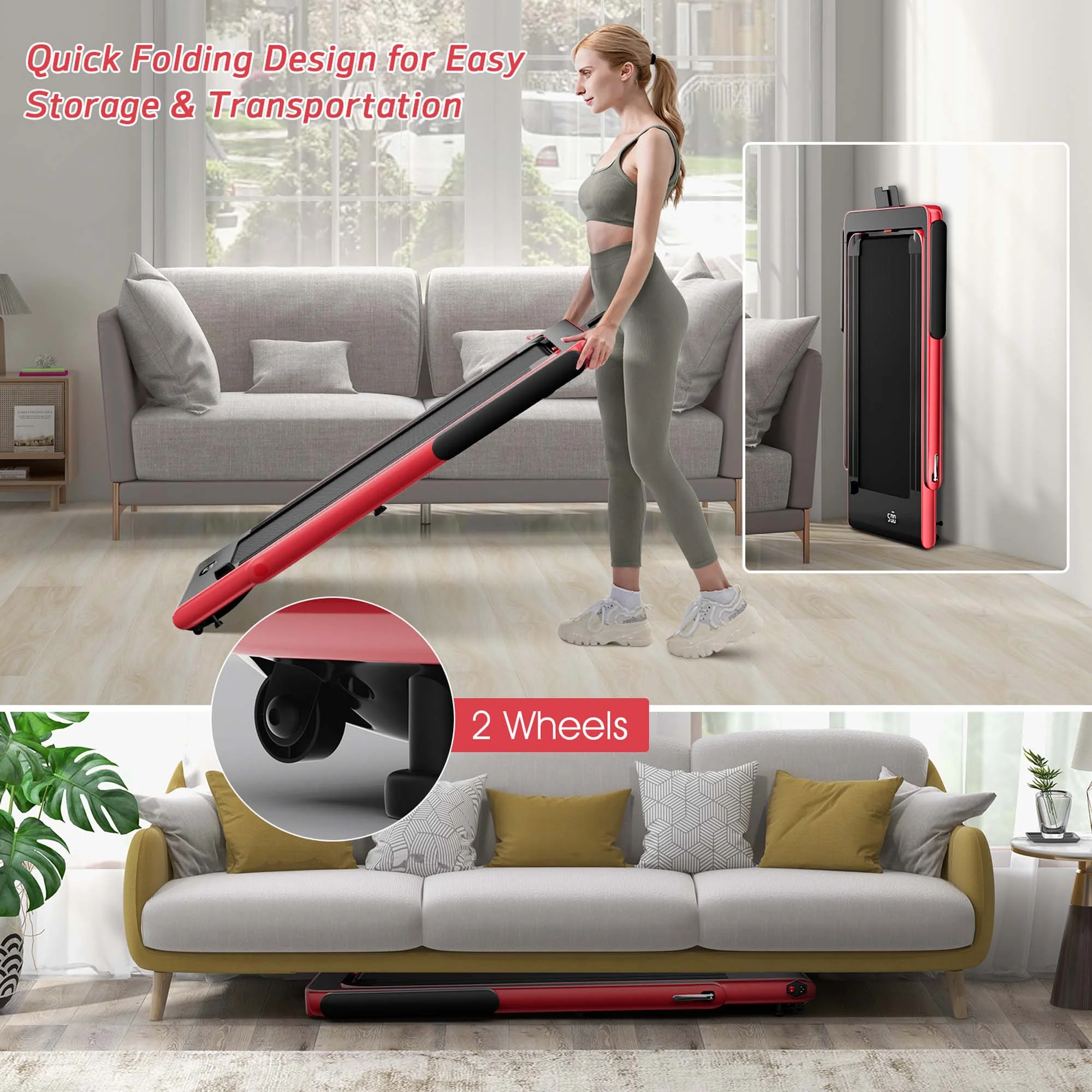 SuperFit Up To 7.5MPH 2.25HP 2 in 1 Dual Display Screen Folding Treadmill Jogging Machine W/APP Control Silver - Womvr