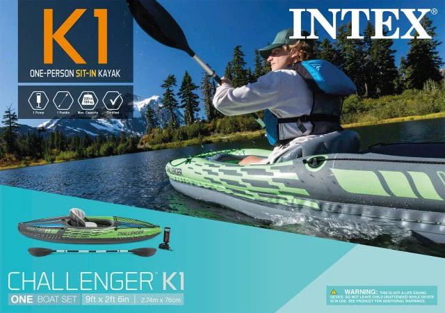 Intex Challenger K1 Inflatable Single Person Kayak Set and Accessory Kit w/ Pump - Womvr