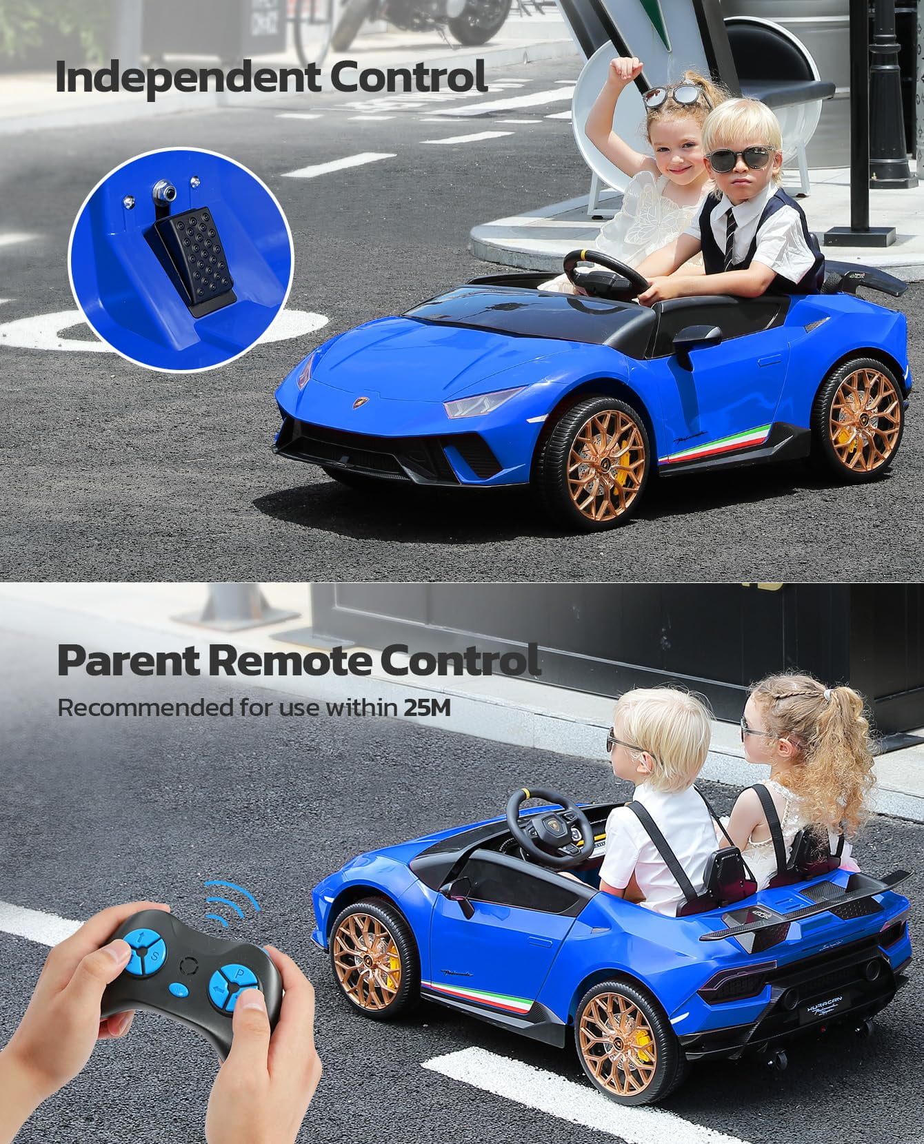 Lamborghini Huracan Ride on Car Real 2 Seater, Powered Electric Vehicle with Parent Remote, Maximum 4.0mph Ride on Toys for 3-8 Years Kids,Pink - Womvr
