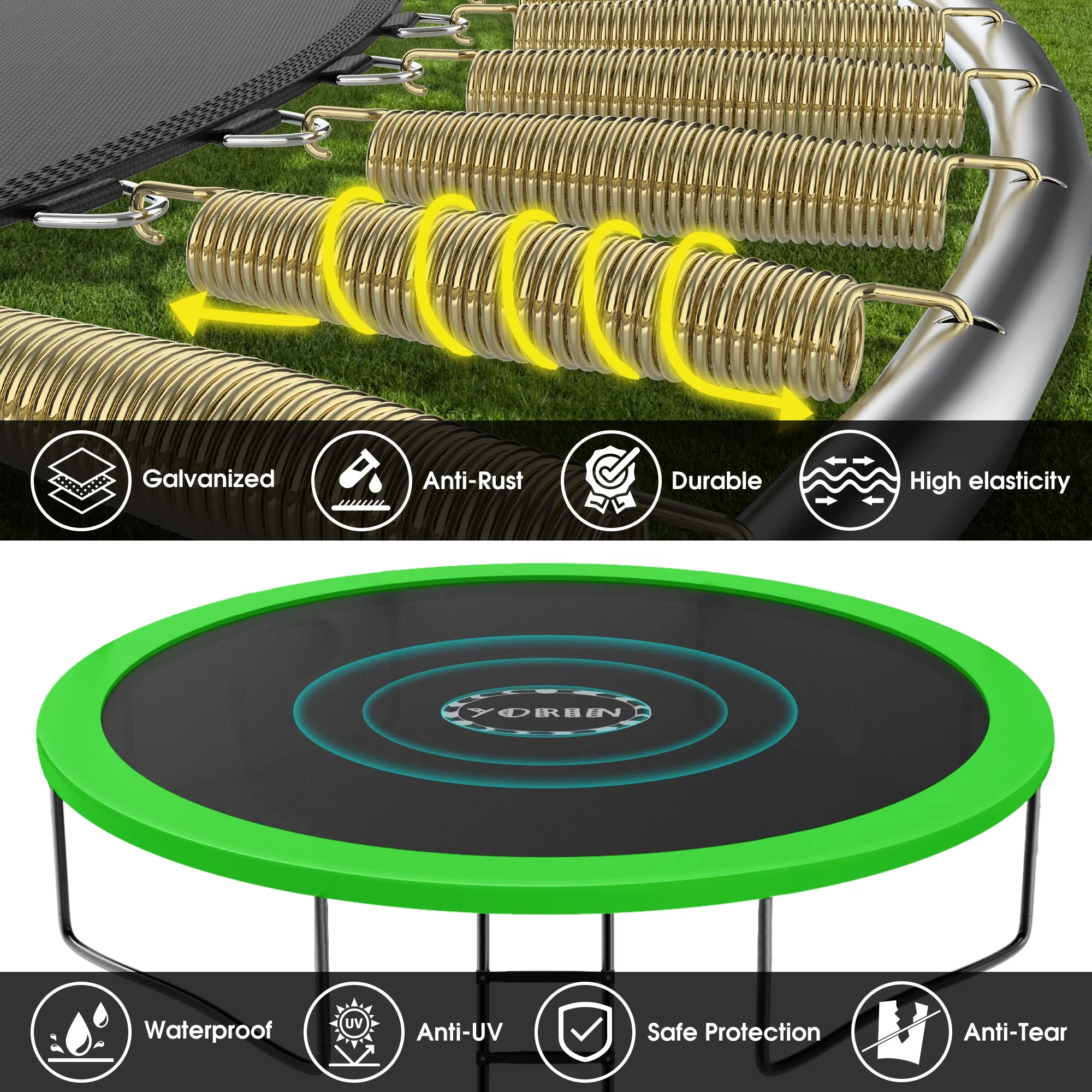 YORIN Trampoline for 2-3 Kids, 8 FT Trampoline for Adults with Enclosure Net, Ladder, Light, 800LBS Weight Capacity Outdoor Round Recreational Trampoline, Heavy Duty Trampoline - Womvr