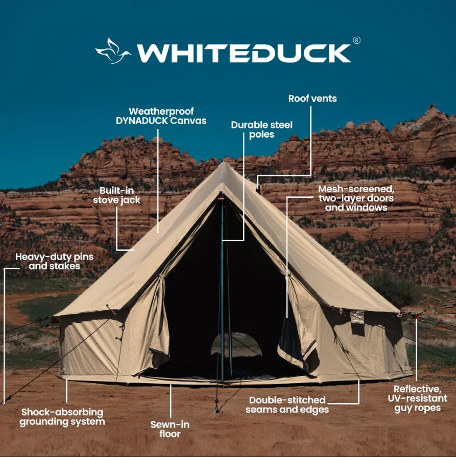 WHITEDUCK Regatta Canvas Bell Tent w/Stove Jack, Sandstone Beige, 13', Water Repellent 4-Season Camp - Womvr