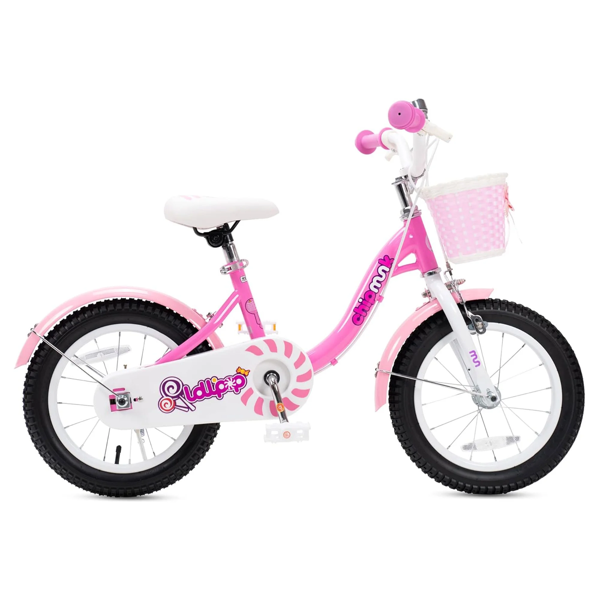 RoyalBaby Chipmunk Girls Kids Bike Bicycle with Basket Training Wheels 14 Inch Lollipop Pink - Womvr