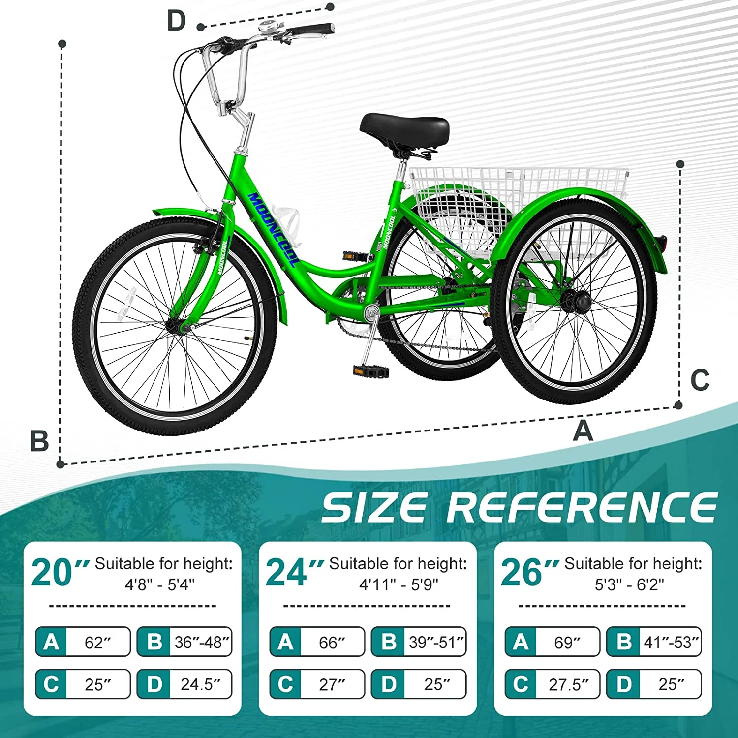 Docred Adult Tricycle 7 Speed 24 Inch Three Wheel Bike Cruiser Trike for Men/Women/Seniors - Womvr