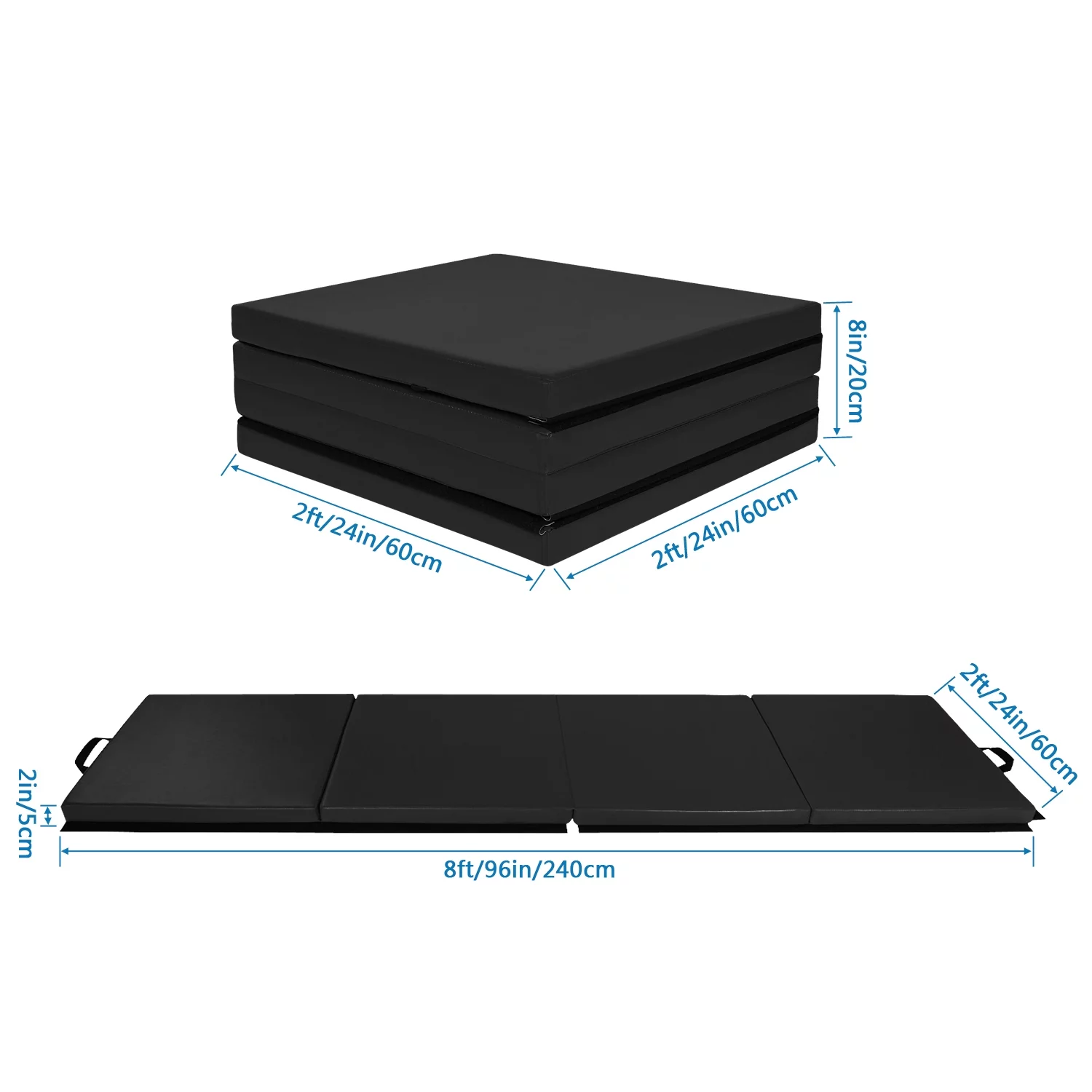 Matladin 8' Folding Gymnastics Gym Exercise Aerobics Mat, 8ft x 2ft x 2in PU Leather Tumbling Mats (Pink) - Womvr