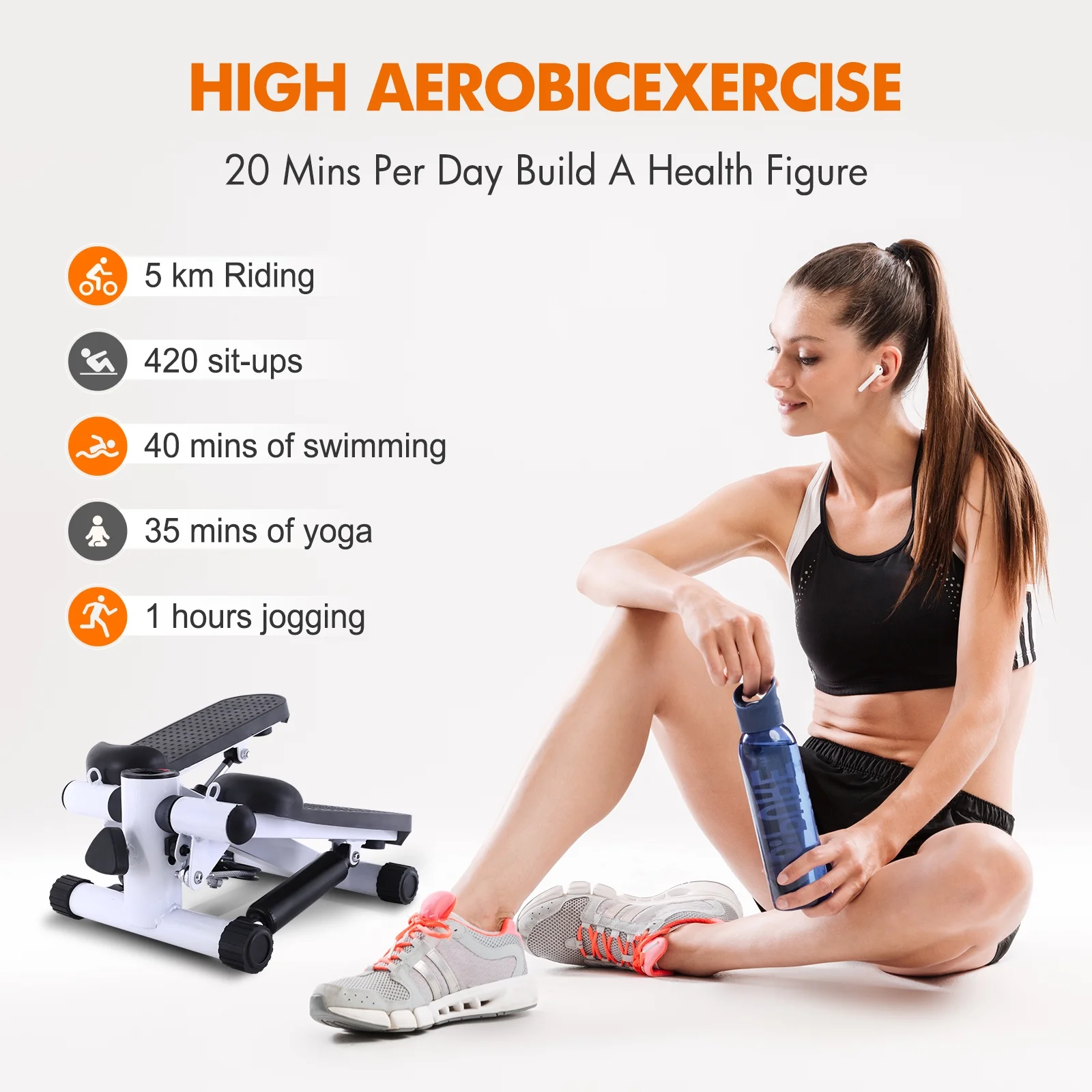 Mini Stepper Air Stair Climber Exercise Machine Health Aerobic Fitness Elliptical Trainers with Resistance Band LCD Display Gray - Womvr