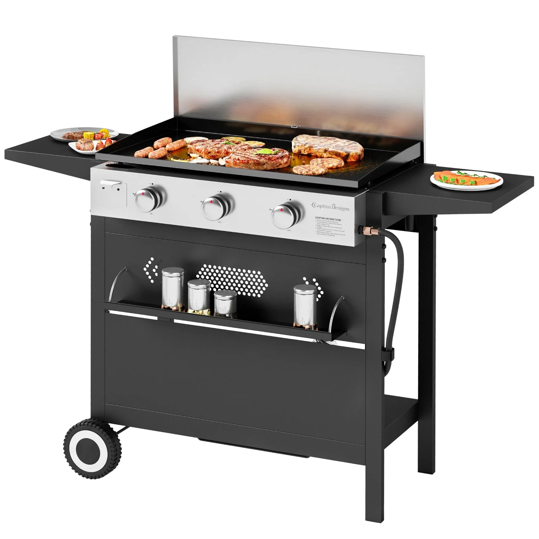 Alpha Joy 3-Burner Propane Gas Griddle Outdoor Flat Top Gas Grill Can Be Detached Table Top Griddle for Camping - Womvr